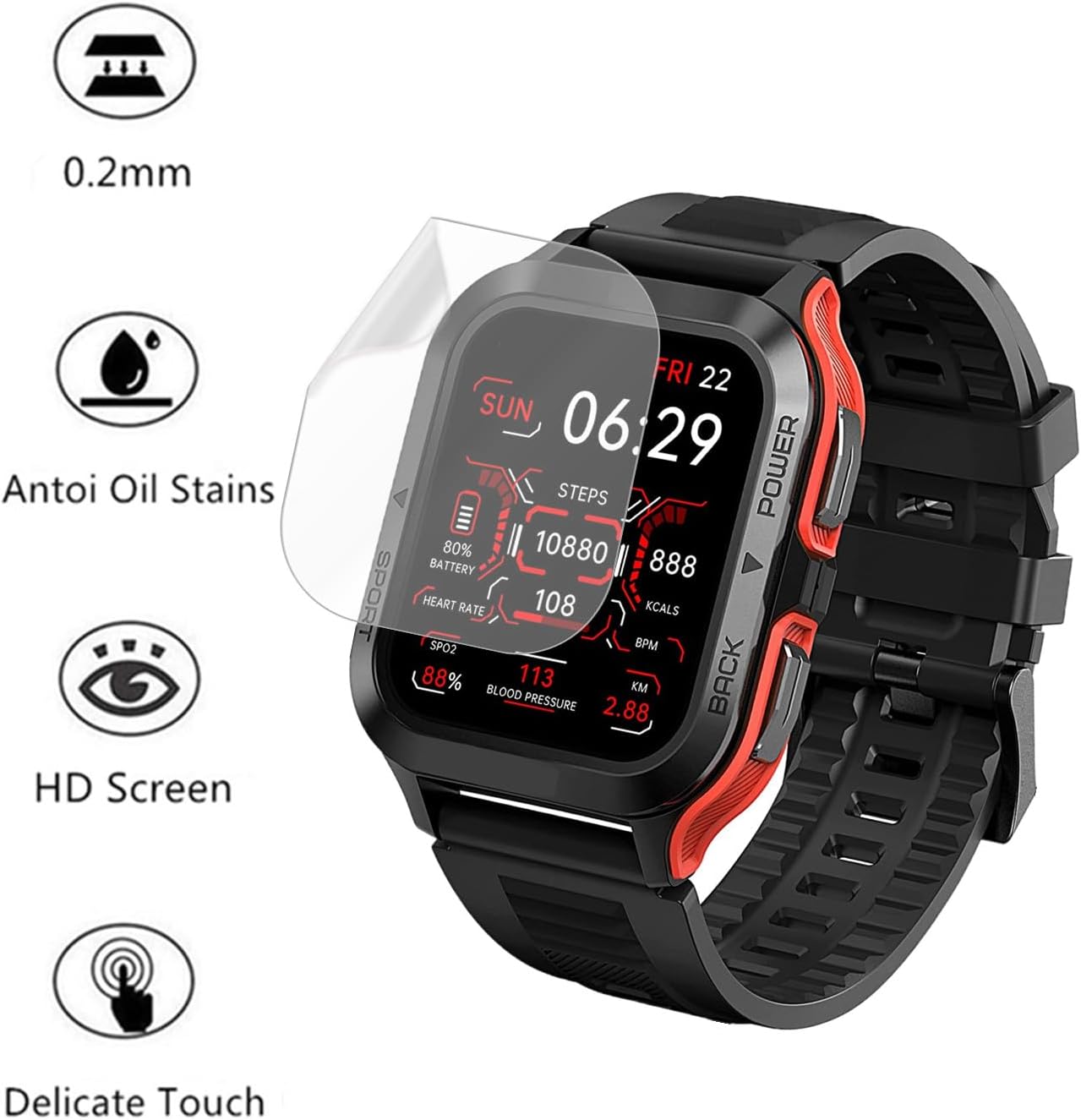 Protector de pantalla compatible con AMAZTIM M2 (paquete de 6) Película transparente PET de cobertura completa compatible con KOSPET M2 1.85″ Smart