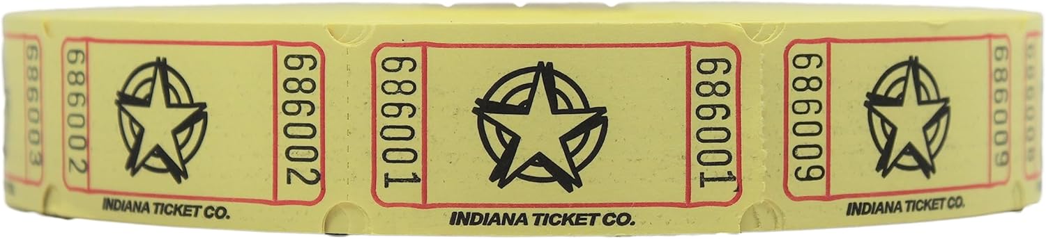INDIANA TICKET CO. Boletos Yellow Star Roll, 2000 por rollo, rollo individual, entradas 1×2 para admisión, eventos, recaudación de fondos y premios