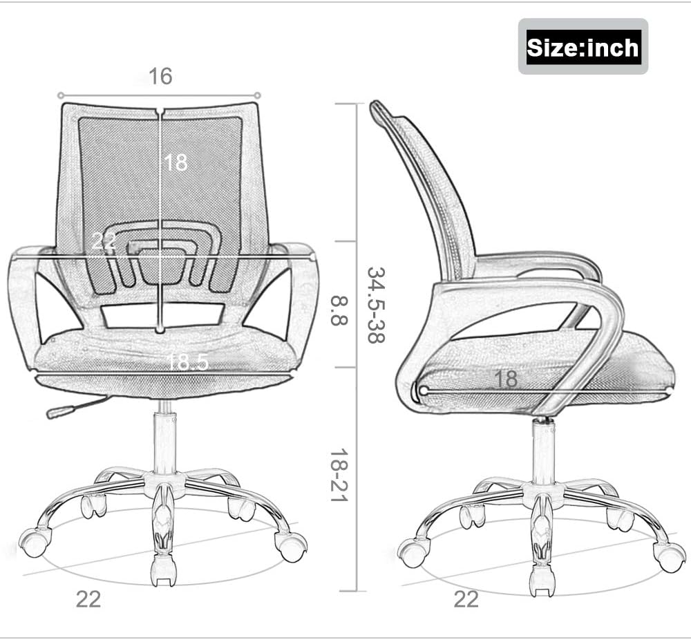 Silla de escritorio de malla, silla de oficina ergonómica, silla de computadora con soporte lumbar y reposabrazos, silla de escritorio ajustable