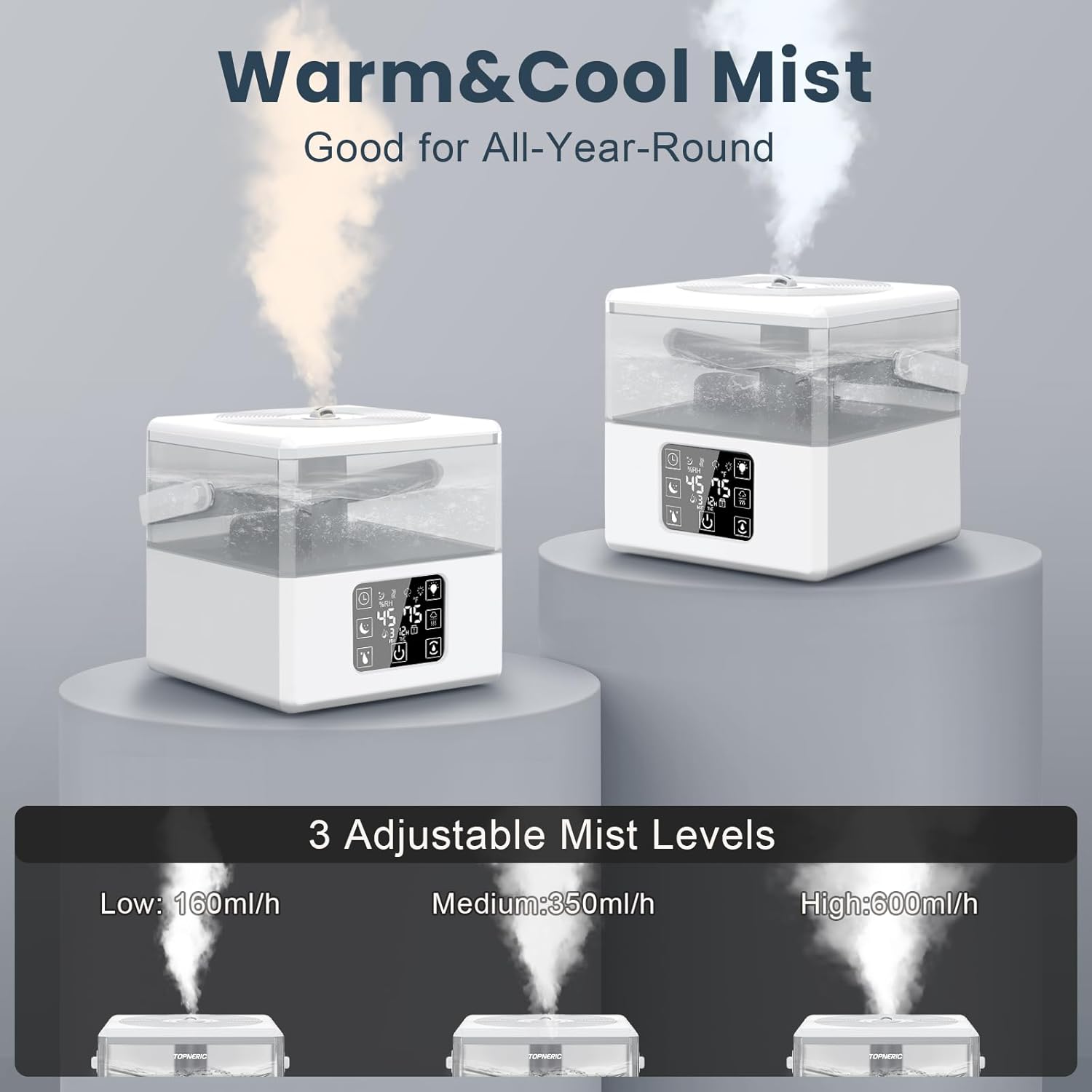 Humidificadores para dormitorio, humidificador de llenado superior de 6 L, humidificador de niebla fría y cálida para el hogar, bebé, guardería,