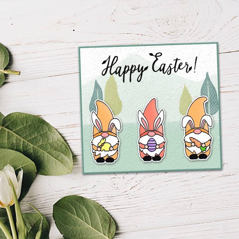 Gnomos de conejo de Pascua, sellos transparentes y troqueles para hacer tarjetas, palabras de Pascua, sellos de goma para conejos, zanahorias,