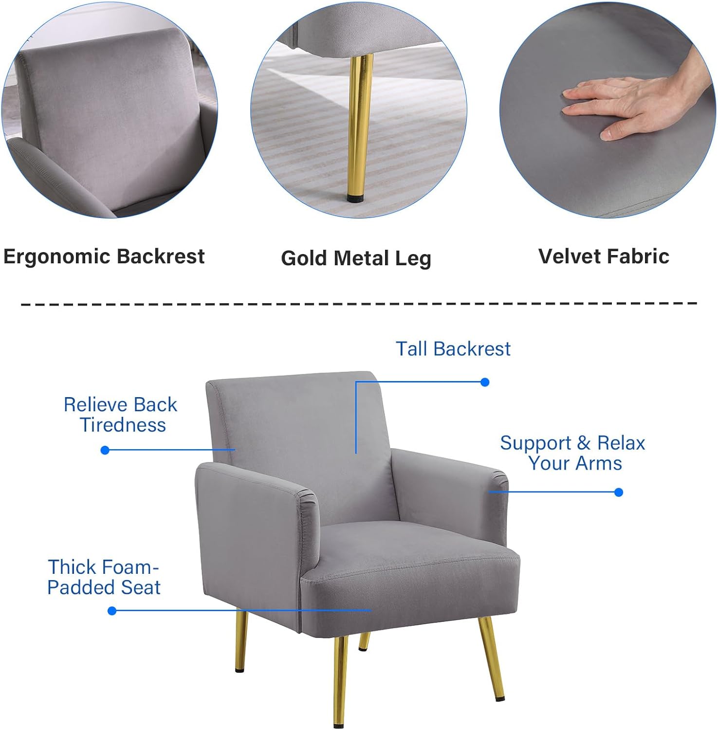 Juego de 2 sillas decorativas de terciopelo, sillón moderno de sherpa con patas de metal dorado, cómodo sillón de club de barril, silla de lectura