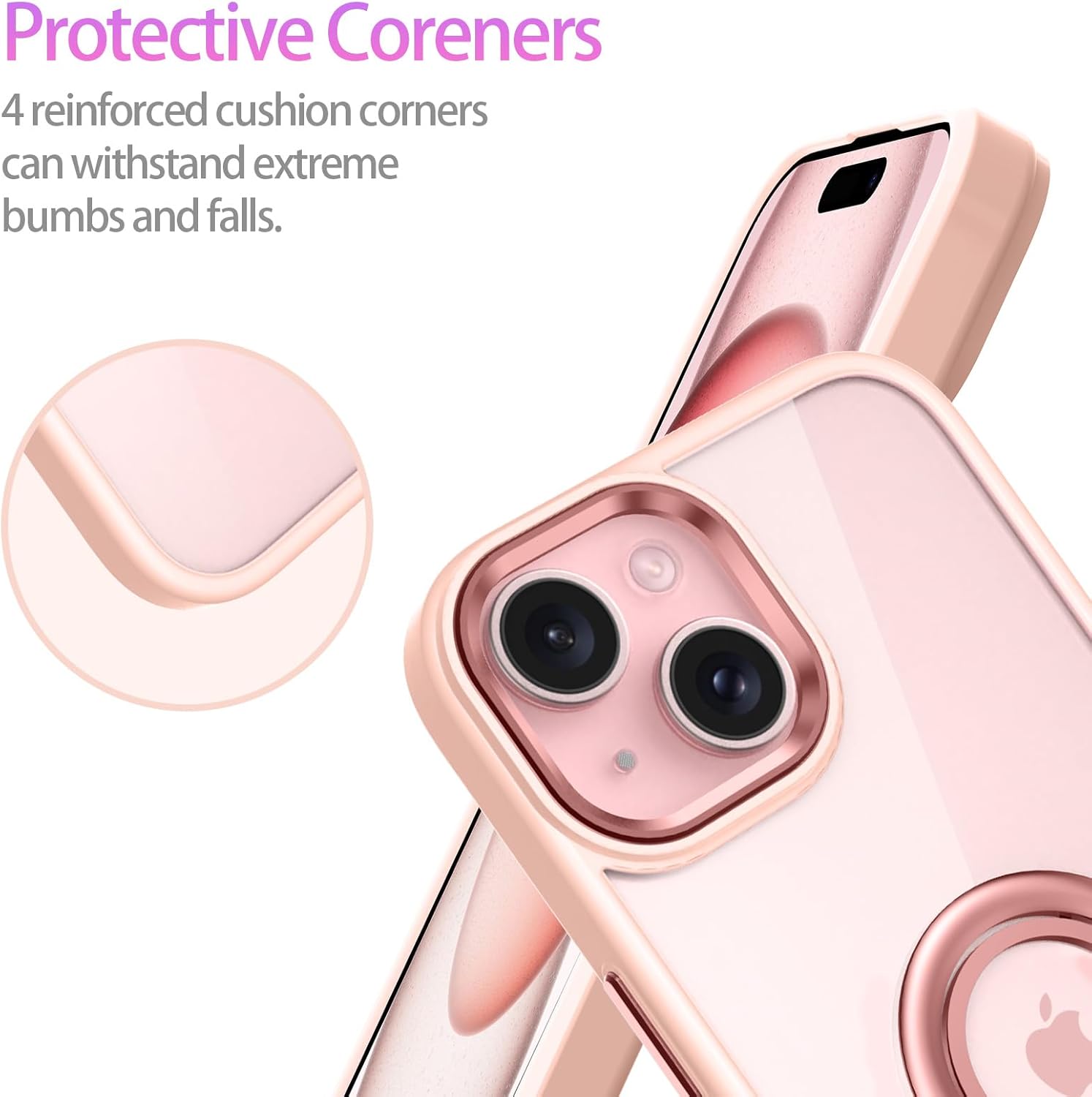 Lontect Funda para iPhone 15 con soporte de anillo, a prueba de golpes, ajuste delgado, resistente a los arañazos, transparente, carcasa protectora