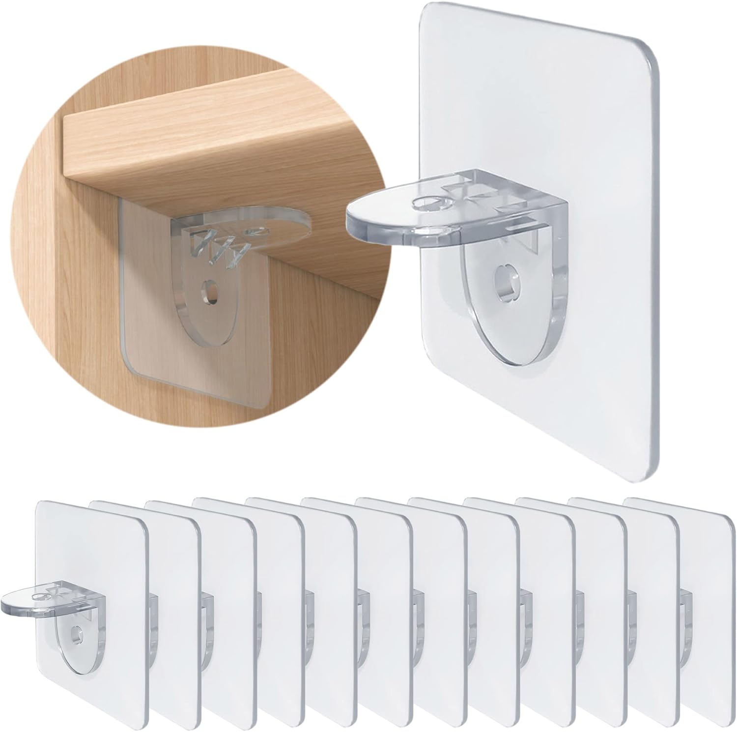 Paquete de 12 soportes adhesivos para estante, clavijas de soporte para estantes, gabinete de cocina, libros, armario, tablilla, capa