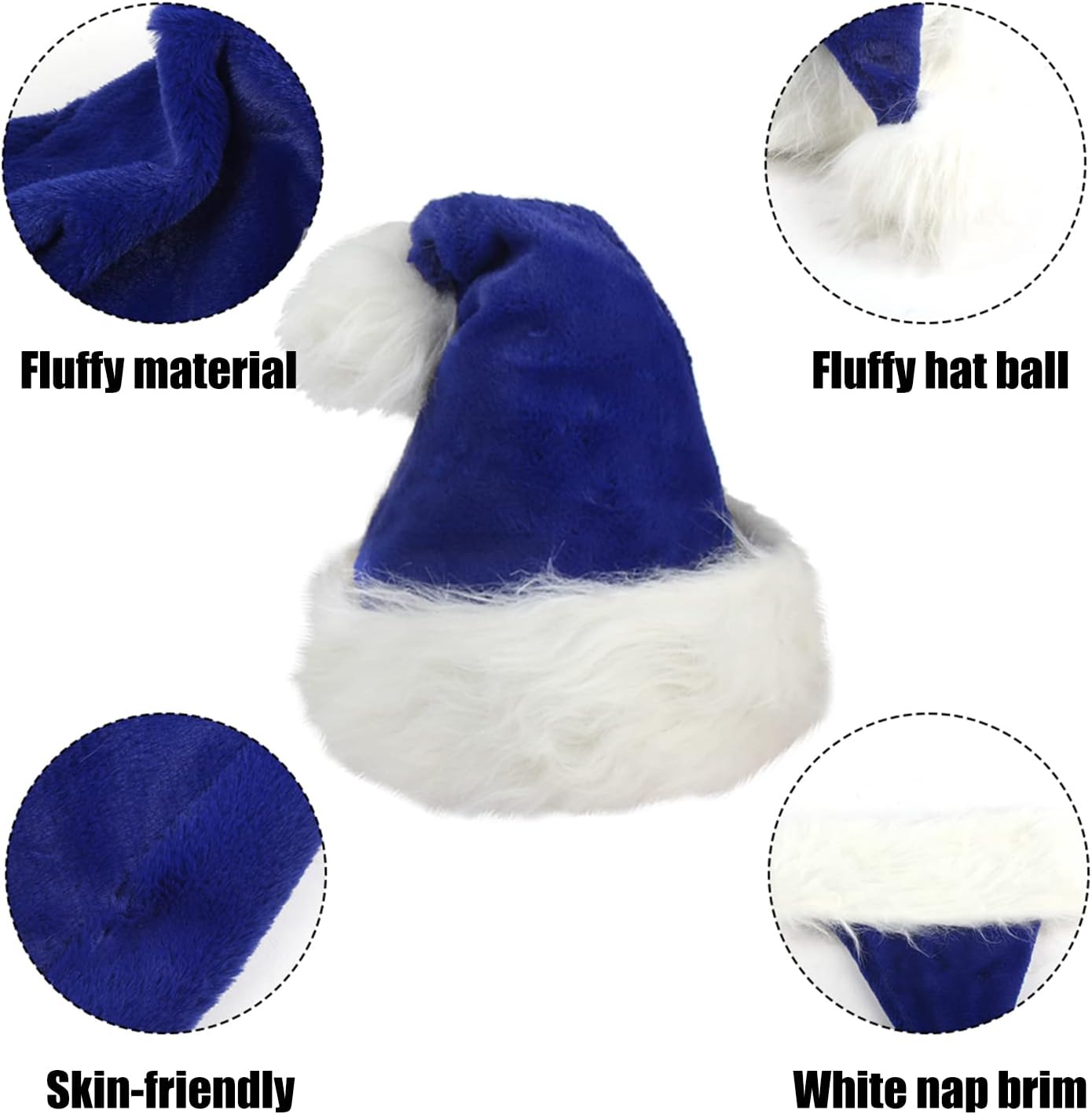 LOMIMOS Sombrero de Papá Noel de Navidad, sombrero de felpa de terciopelo azul para adultos, decoración del hogar, suministros de fiesta