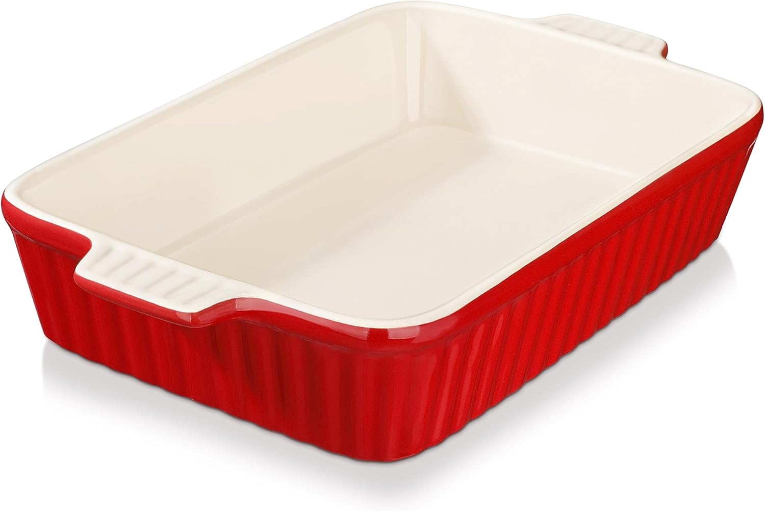 MALACASA Bandeja para hornear, cazuela para horno, bandeja de cerámica de 3 cuartos de galón, bandeja rectangular para lasaña profunda con asas para