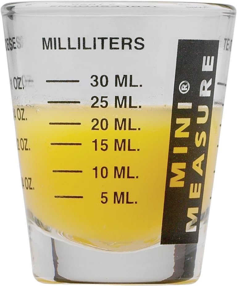 Kolder Mini medida de vidrio pesado, 20 medidas incrementales, vaso de chupito de medición líquido y seco, negro, juego de 2