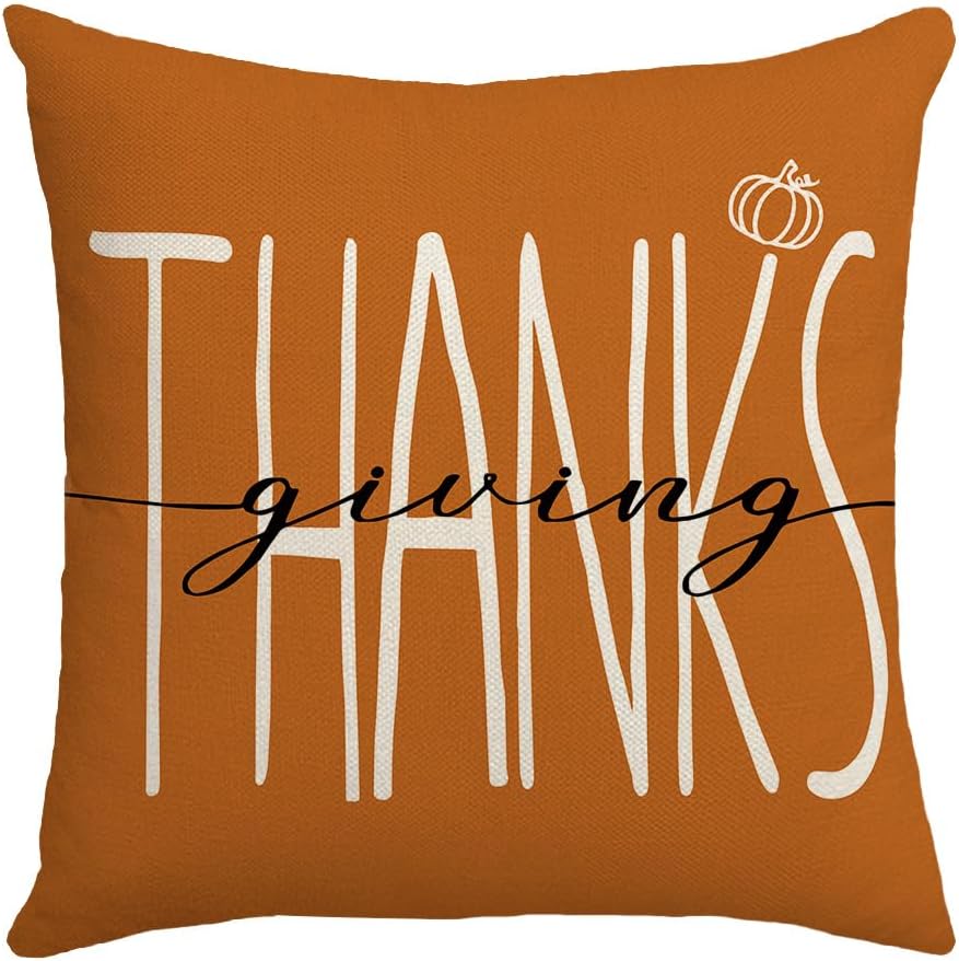 Fundas de almohada de otoño con diseño de calabaza y hojas de arce naranja para el hogar, 18 x 18 pulgadas, decoraciones de agradecimiento bendecido