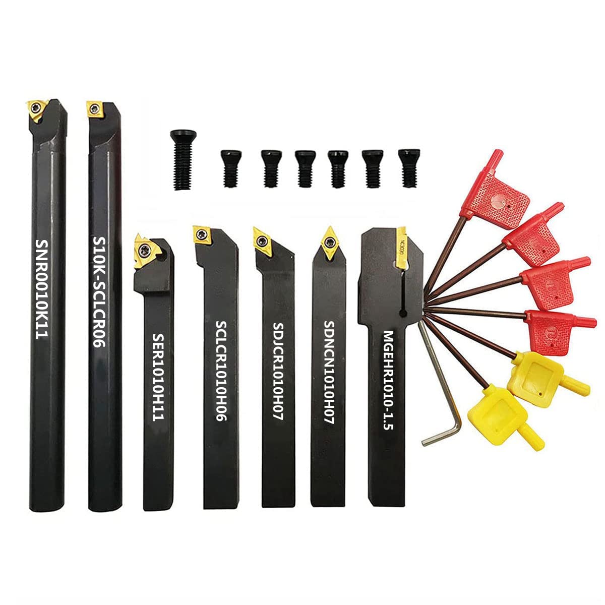 ASZLBYM 38″ 10mm Shank Indexable Carbide Lathe Turning Tool Holder Set Cutting Tools for Turning Grooving Threading Boring Bar with Carbide Turning