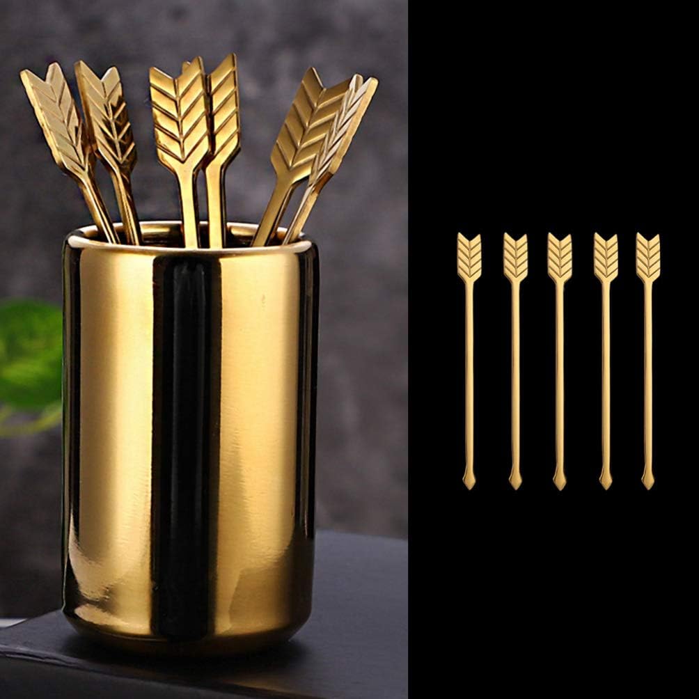 Ciieeo 1 juego de palillos de cóctel de acero inoxidable, tenedores de frutas para aperitivos, pinchos de metal dorado para fiesta de frutas