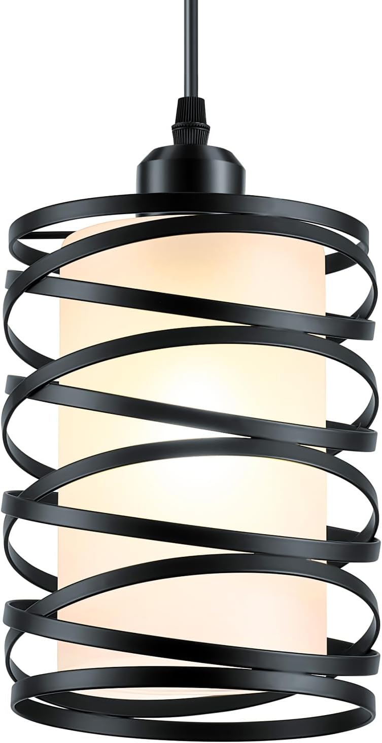 Mini lámpara colgante industrial de granja con pantalla de vidrio y altura ajustable para isla de cocina, bar, comedor y sala de estar, base E26,