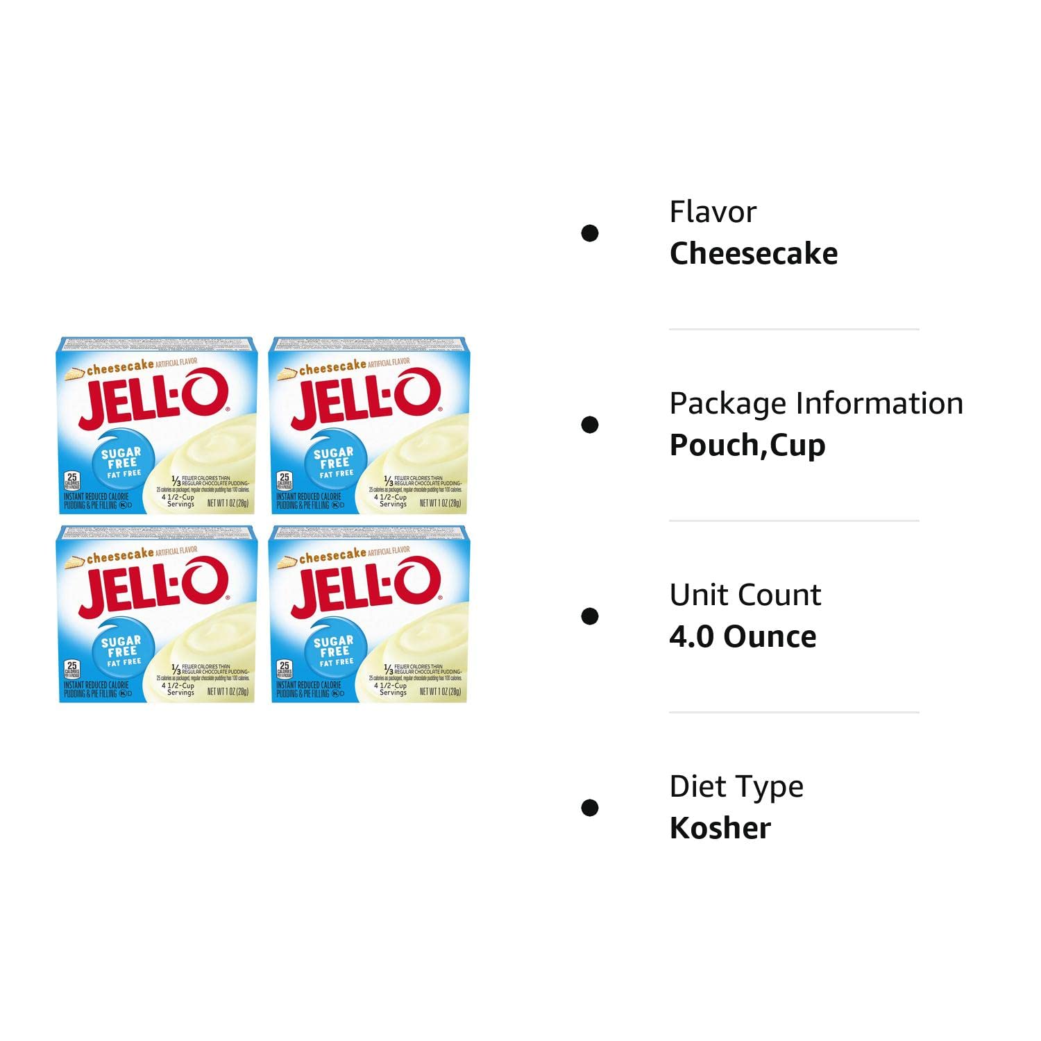 Jell-O – Pudín sabor pastel de queso, paquete de 4 cajas