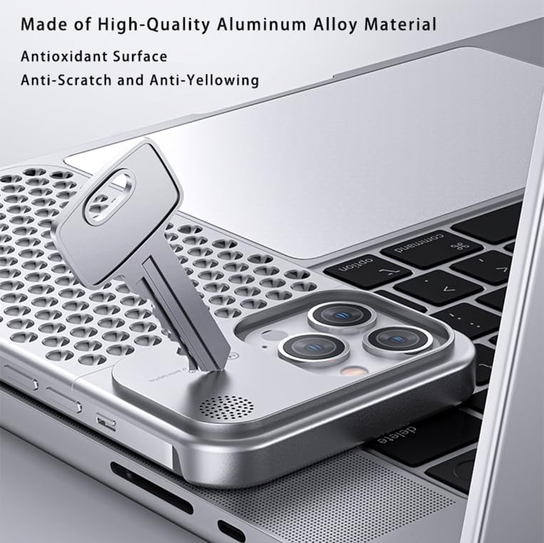 GEJRB Funda de aleación de aluminio para iPhone 15 Pro Max de 6.7 pulgadas, carcasa de aleación de metal de disipación de calor, antiarañazos,