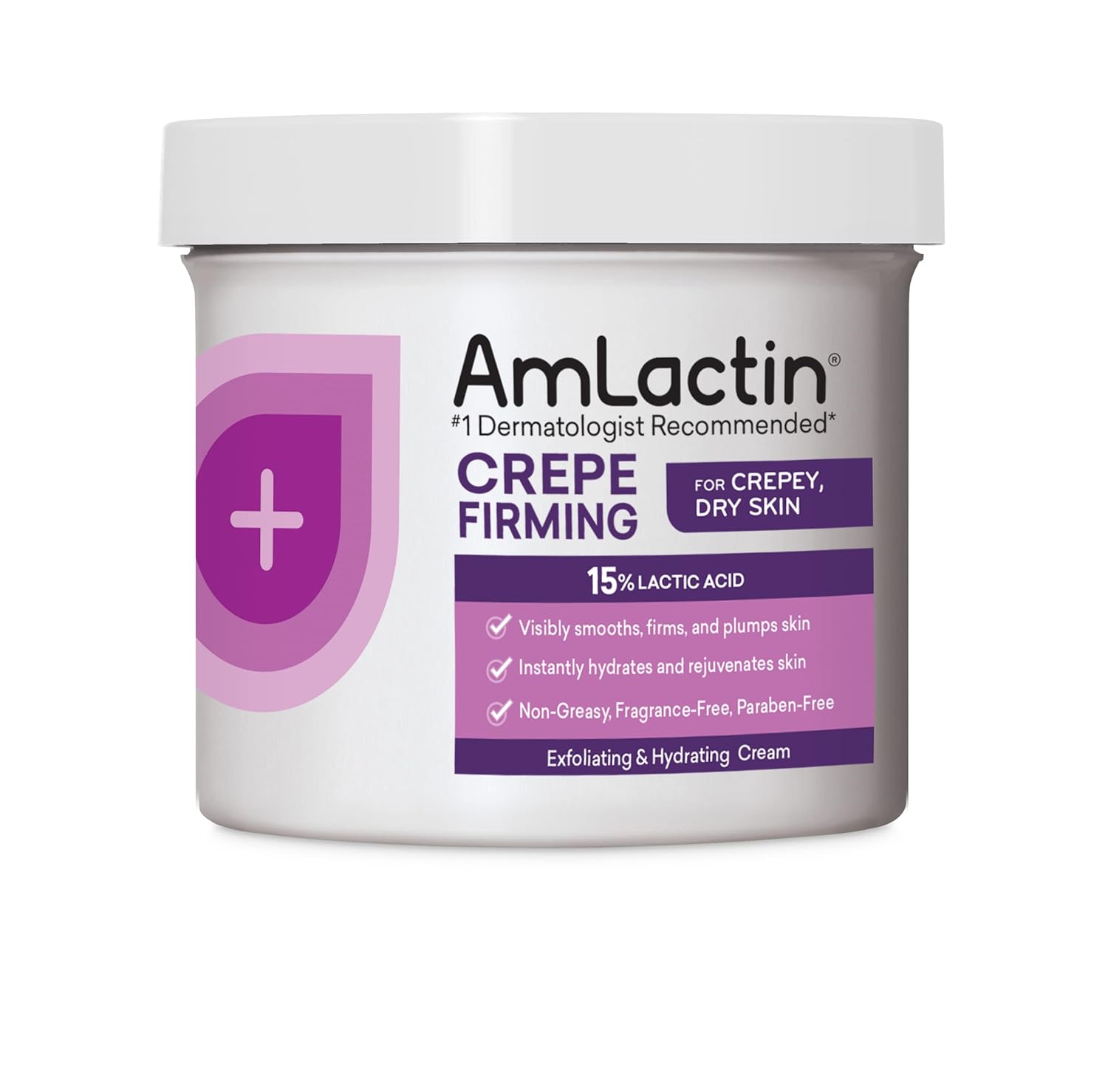 AmLactin Crema reafirmante de crepé, crema corporal de 12 onzas con 15% de ácido láctico, exfoliante e hidratante para crepey, piel seca y ultra