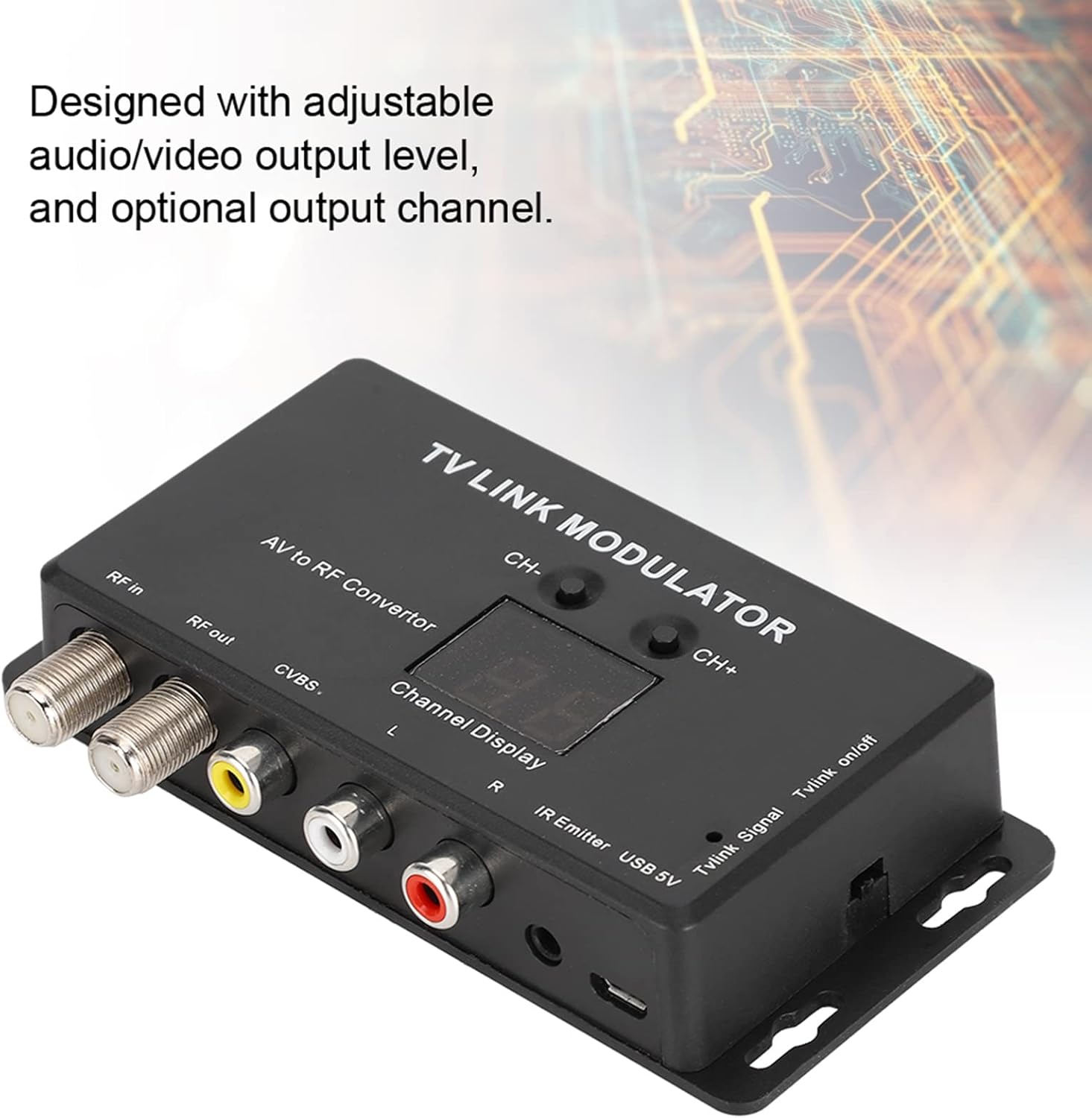 Modulador UHF, modulador de enlace de TV TM70, convertidor AV a RF, extensor IR con pantalla de canal, modulador RF para TV con cable de carga USB