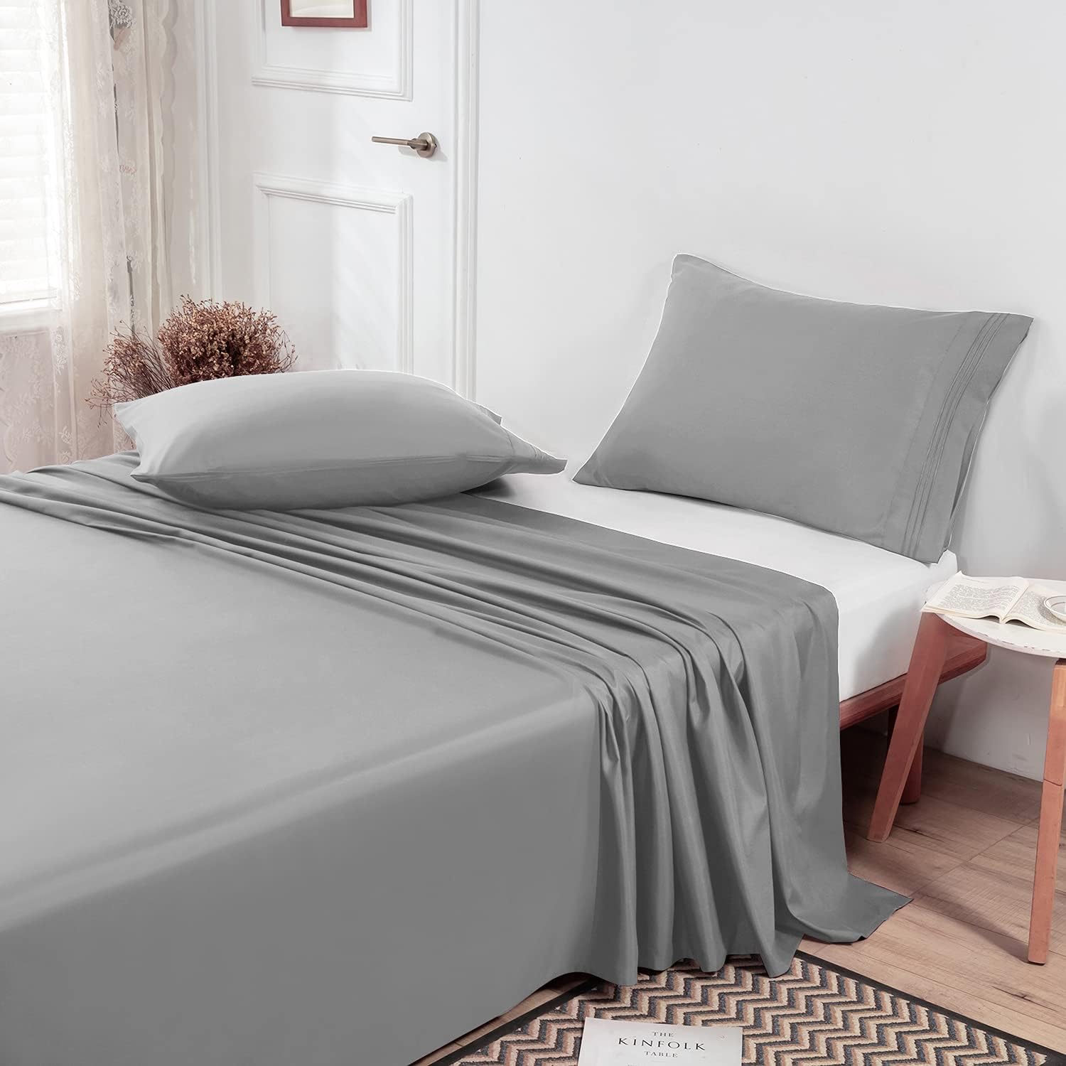 Lirex Sábana encimera (paquete de 2), sábanas blancas planas de microfibra cepillada extra suave, lavable a máquina, sin arrugas, transpirable