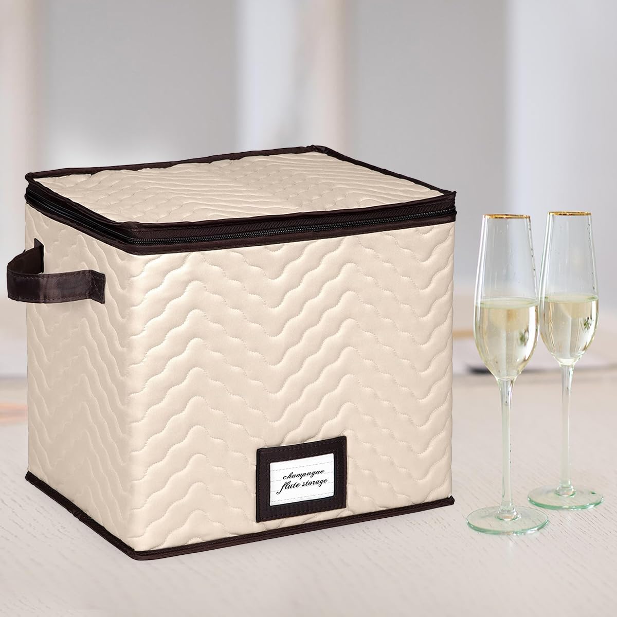 Hold N Storage – Juego de 2 vasos de vino con divisores, cada uno tiene capacidad para 12 copas de champán de hasta 11 pulgadas de alto, estuche de