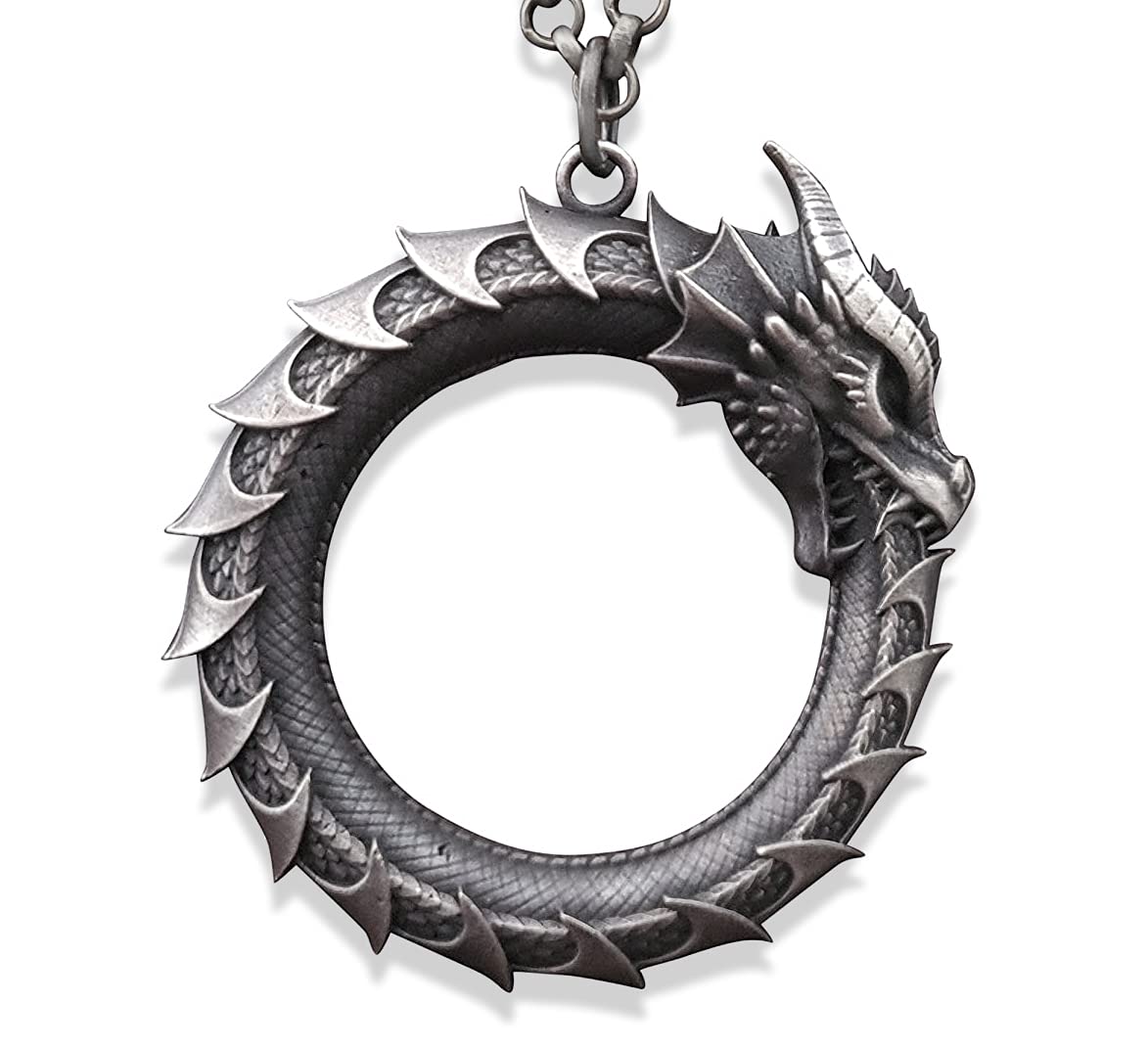 Viking Ouroboros Snake Necklace for Women Men – Dragon Snake Pendant Necklace Amulet – Sterling Silver Snake Chain Necklace – Snake Jewelry – Viking