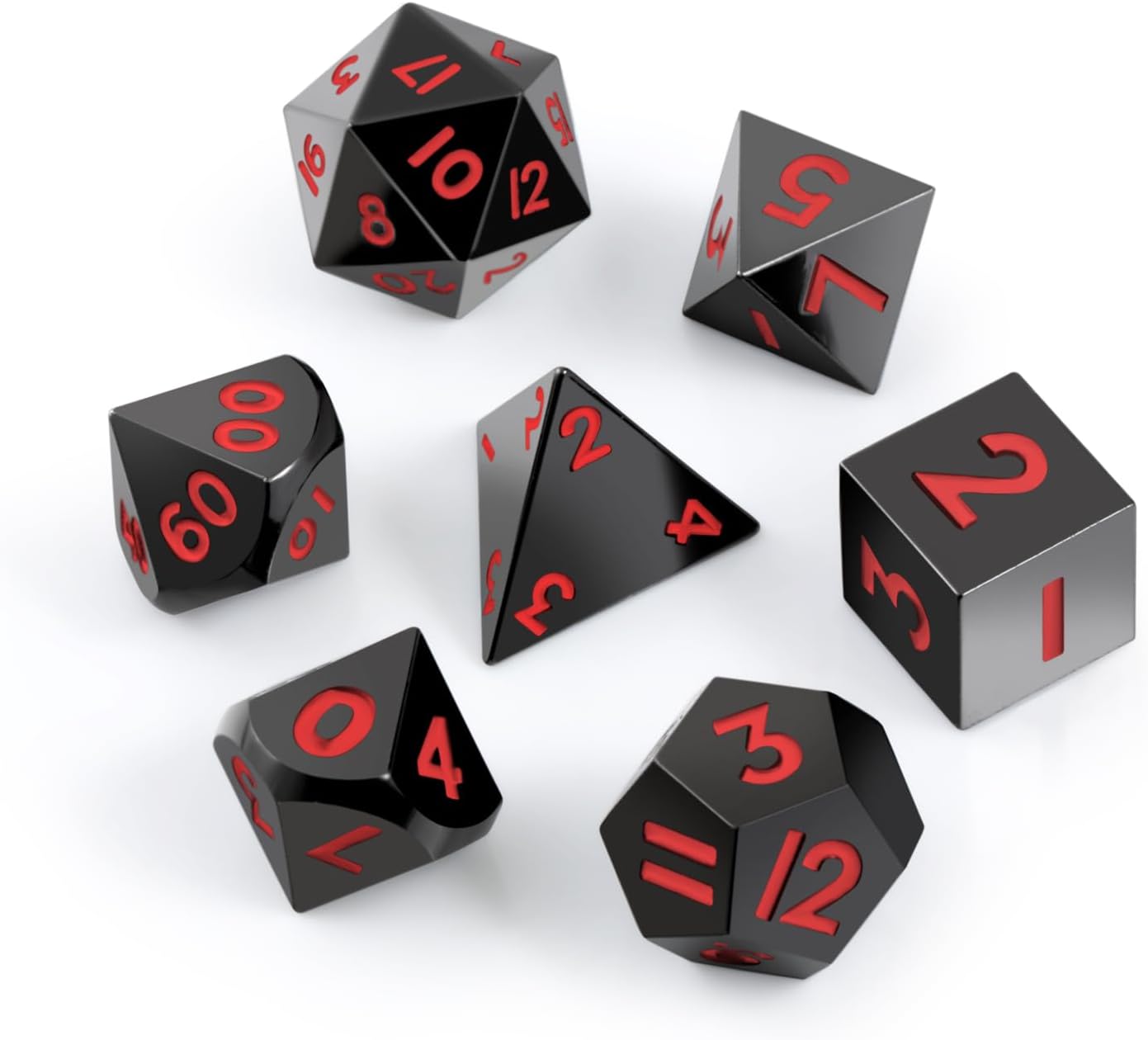 DNDND – Juego de dados metálicos de 0.394 in con magnífica caja de dados de regalo para Dungeons and Dragon D&D (negro con número rojo)