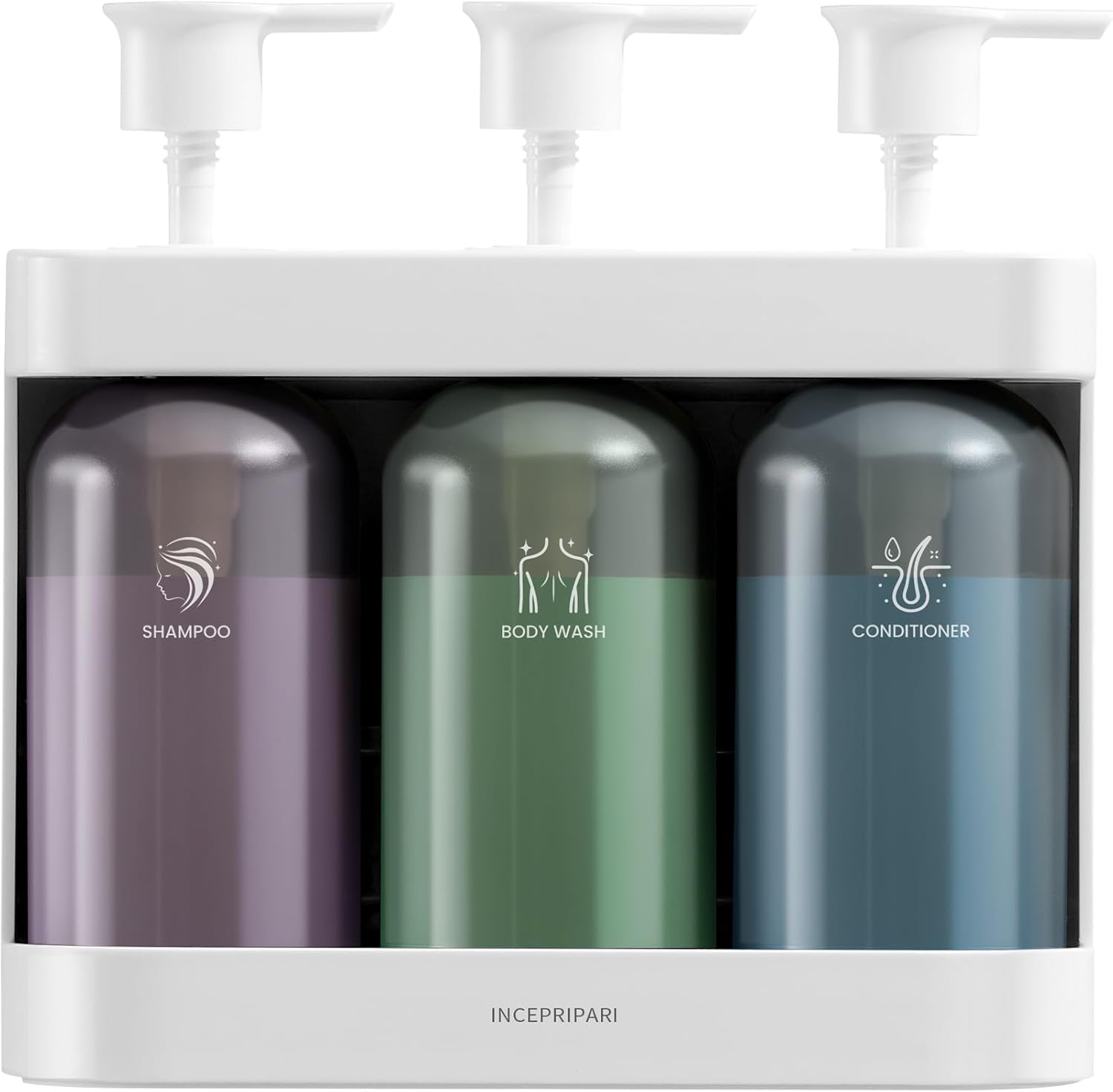 Dispensador de champú para ducha montado en la pared, dispensador de jabón de ducha de 3 cámaras sin taladro, 3 botellas recargables de 12.85 onzas