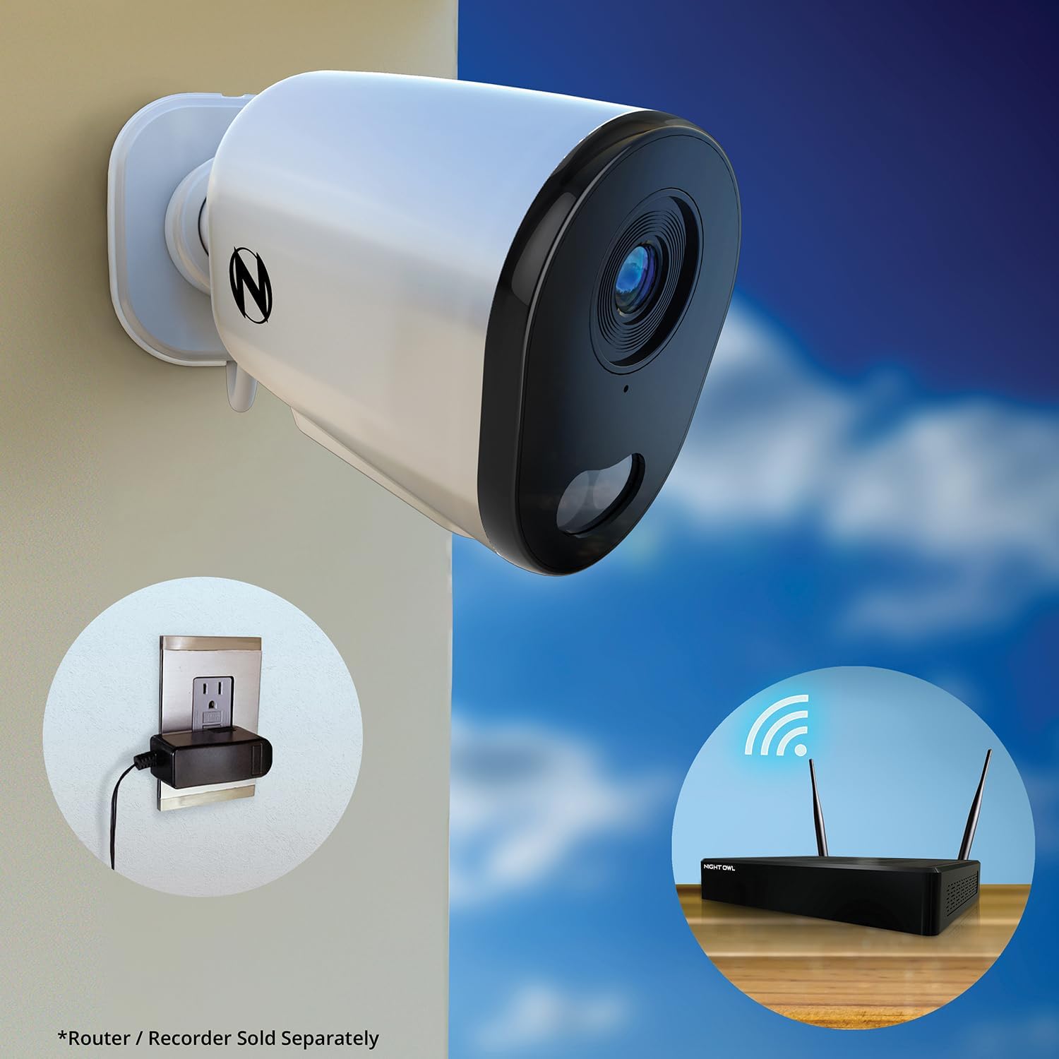 Night Owl Cámara de disuasión para interiores y exteriores Wi-Fi 4K HD con alimentación de CA enchufable con audio de 2 vías (1 cámara)
