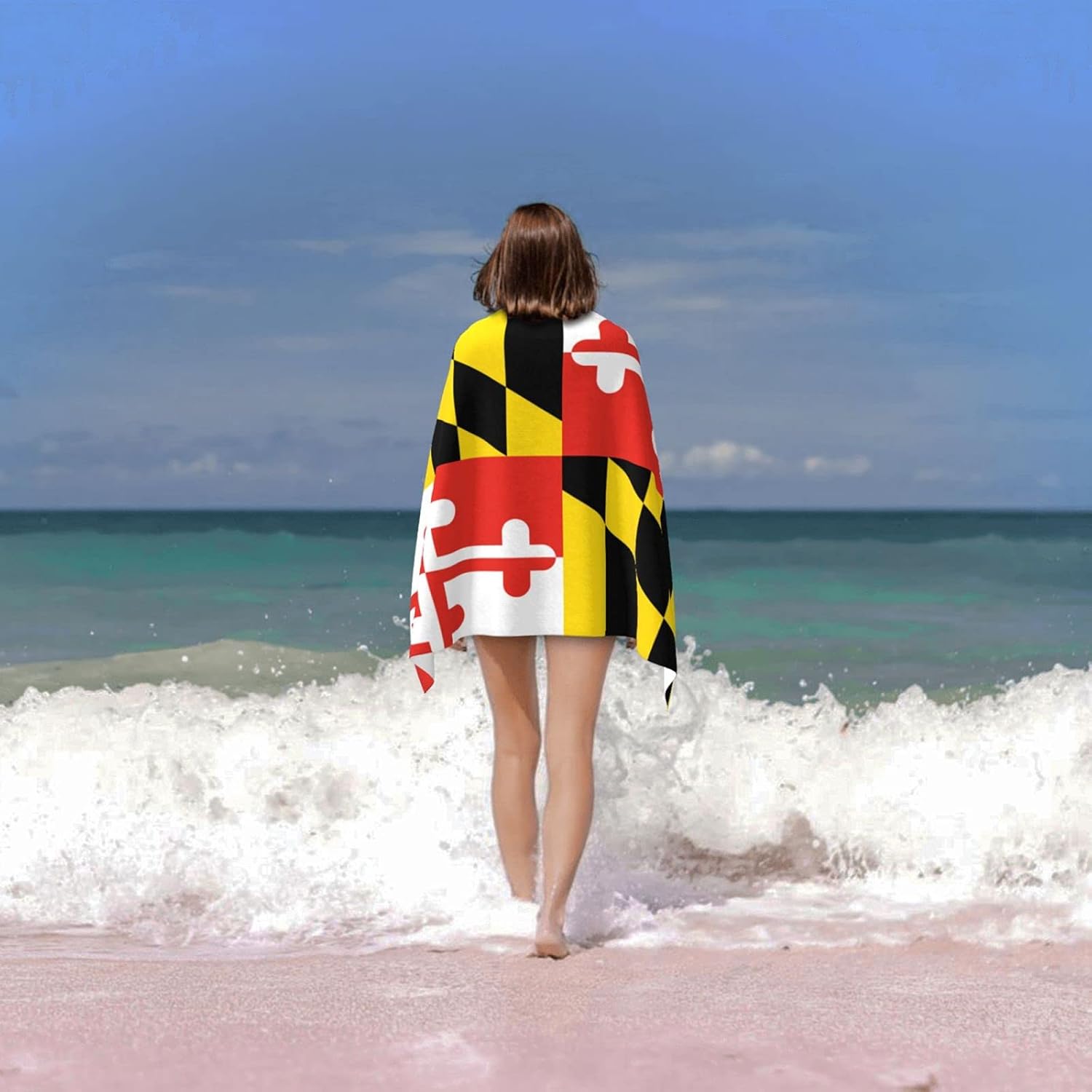 Toalla de playa de microfibra con diseño de acuarela colorida con bandera de Maryland, toalla de baño de gran tamaño para hombres y mujeres, toalla