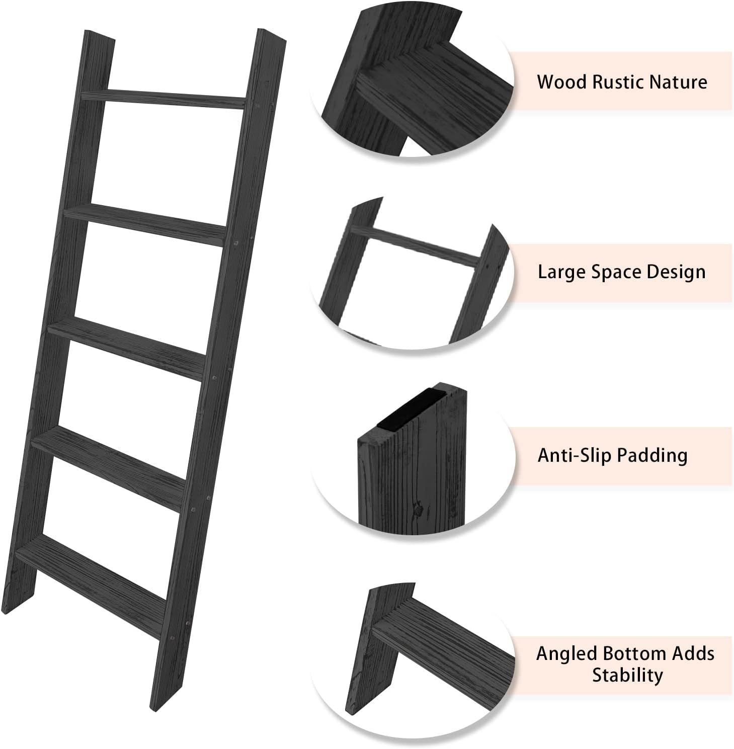TEAKMAMA Escalera para mantas de 4.5 pies, soporte decorativo para mantas de granja, escaleras de manta de pared para sala de estar, fácil de