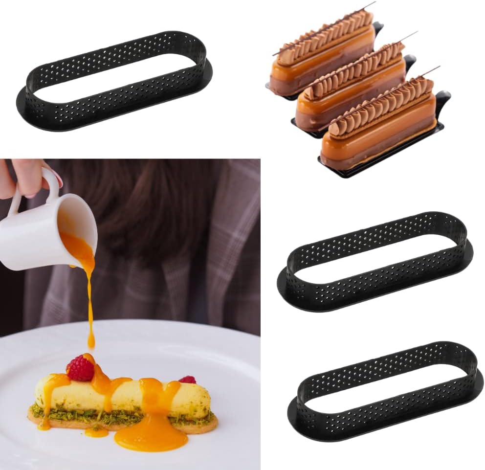 8 anillos ovalados para tarta ovalada con parte inferior de tarta en torre, molde de fibra de carbono, antiadherente, perforado, para mousse, queso,