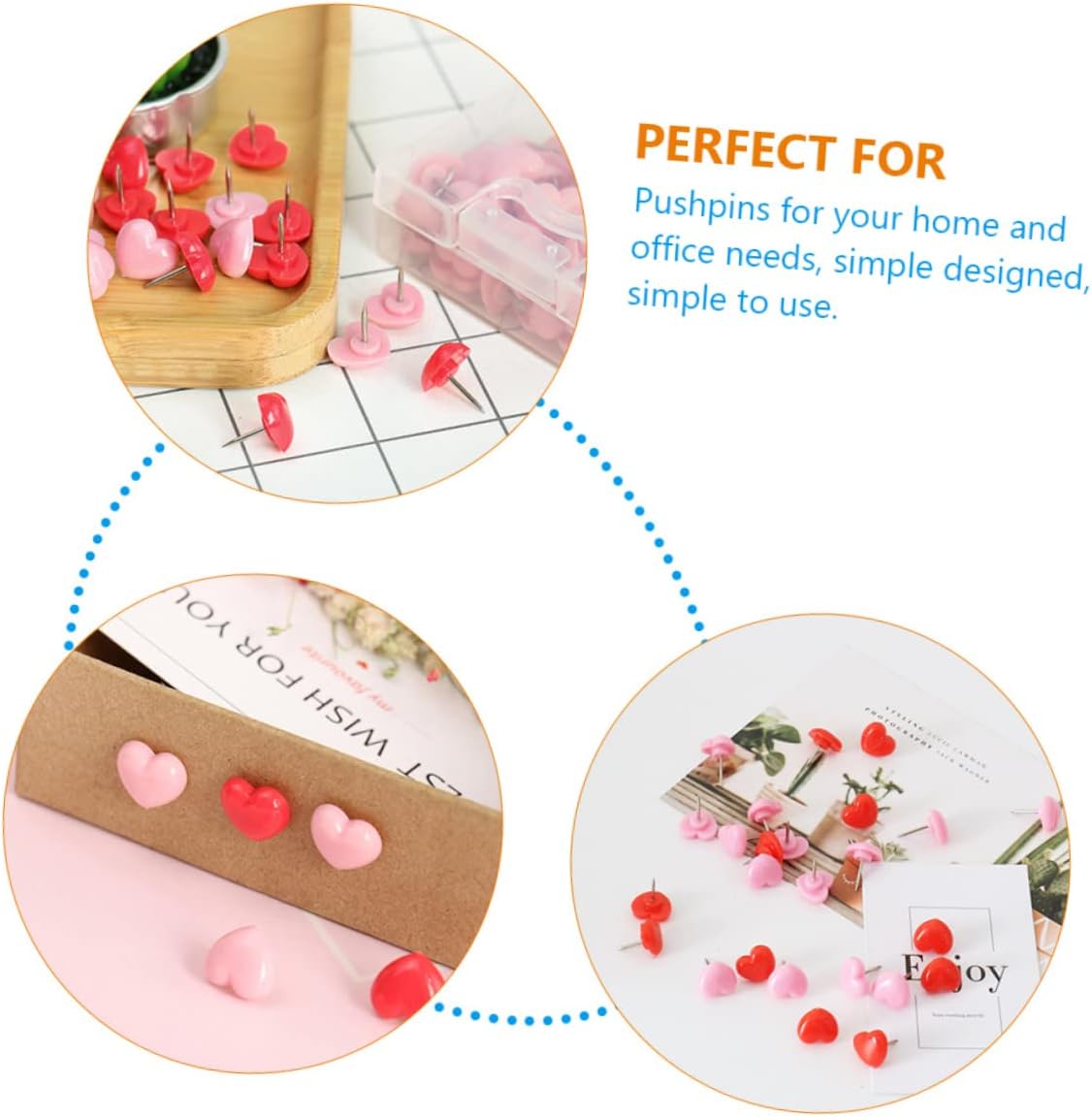 Abaodam 4 Boxes Thumbtack Wall Push Pin Map Decorative Push Pin Heart Shape Pushpin Cute Thumb Tacks Work Desk Accessories Decorative Thumb Tacks