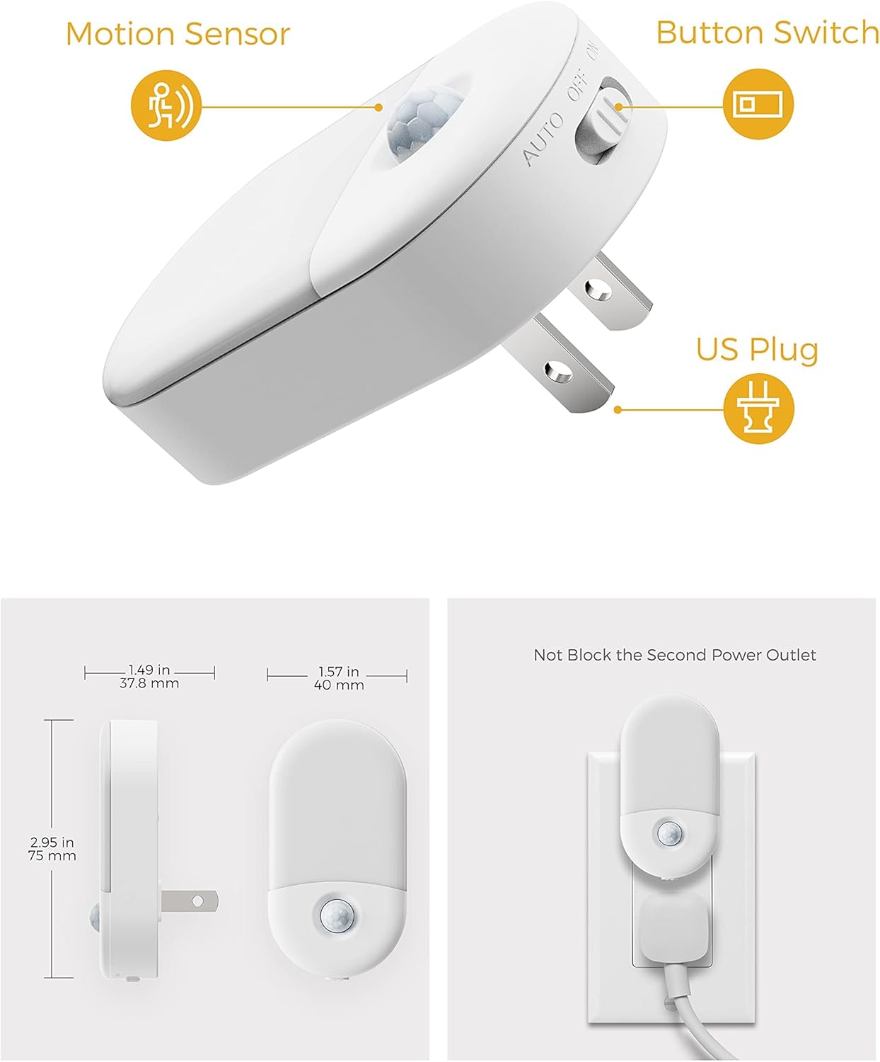 LOHAS – Luz nocturna verde enchufable, luces nocturnas LED verdes con sensor de movimiento, enchufe a la pared, brillo ajustable, brillo verde