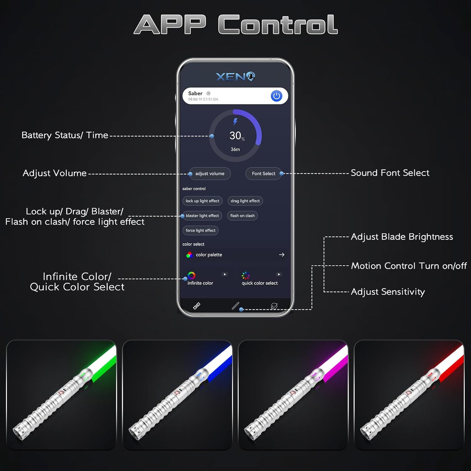 Sables de luz de duelo con aplicación  Sables de luz infinitos RGB de 16 colores cambiables, sable de luz de metal con control de movimiento para
