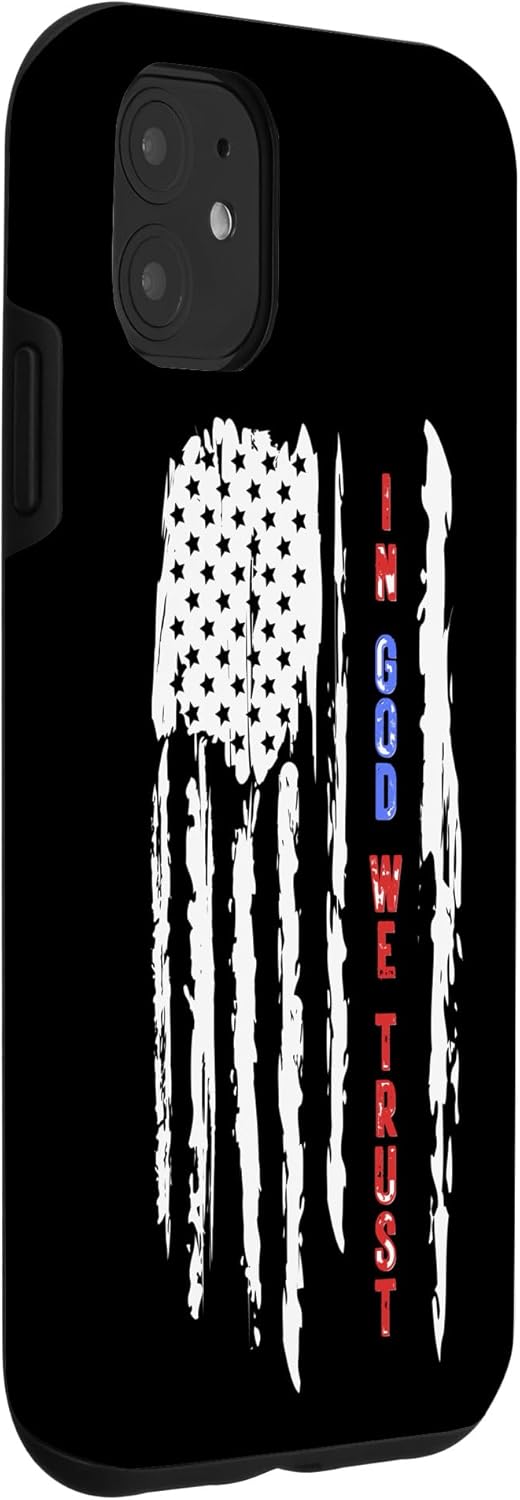 Funda patriótica para iPhone 11 con la bandera estadounidense en Dios confiamos