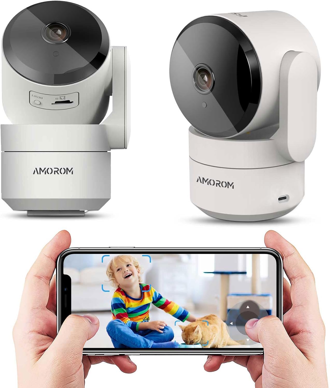 Cámara de seguridad WiFi para vigilancia del hogar, paquete de 2 cámaras para mascotas con aplicación de teléfono, pista de movimiento de