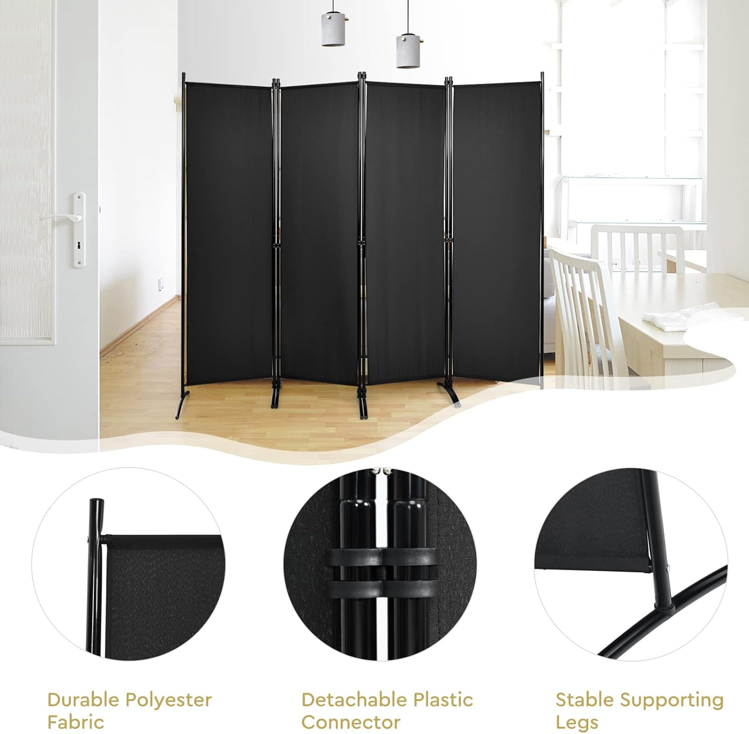 Giantex Divisor de habitación de 4 paneles de 5.6 pies de alto, color negro, pantalla de privacidad plegable portátil ligera, divisor de pared