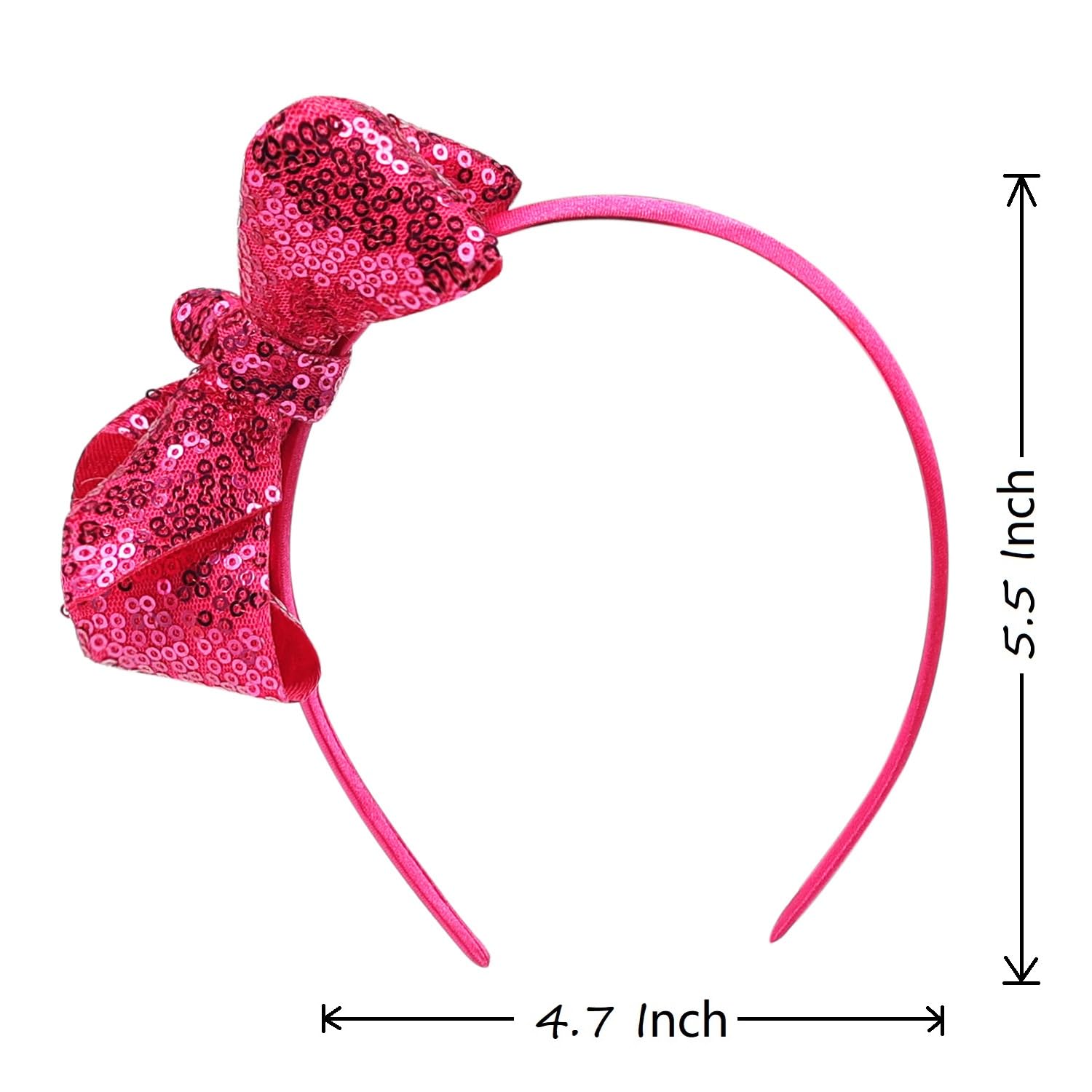 Amybasic Diademas con lazo para el pelo de lentejuelas brillantes, lazos de cinta para niñas, niños y mujeres (rosa intenso)