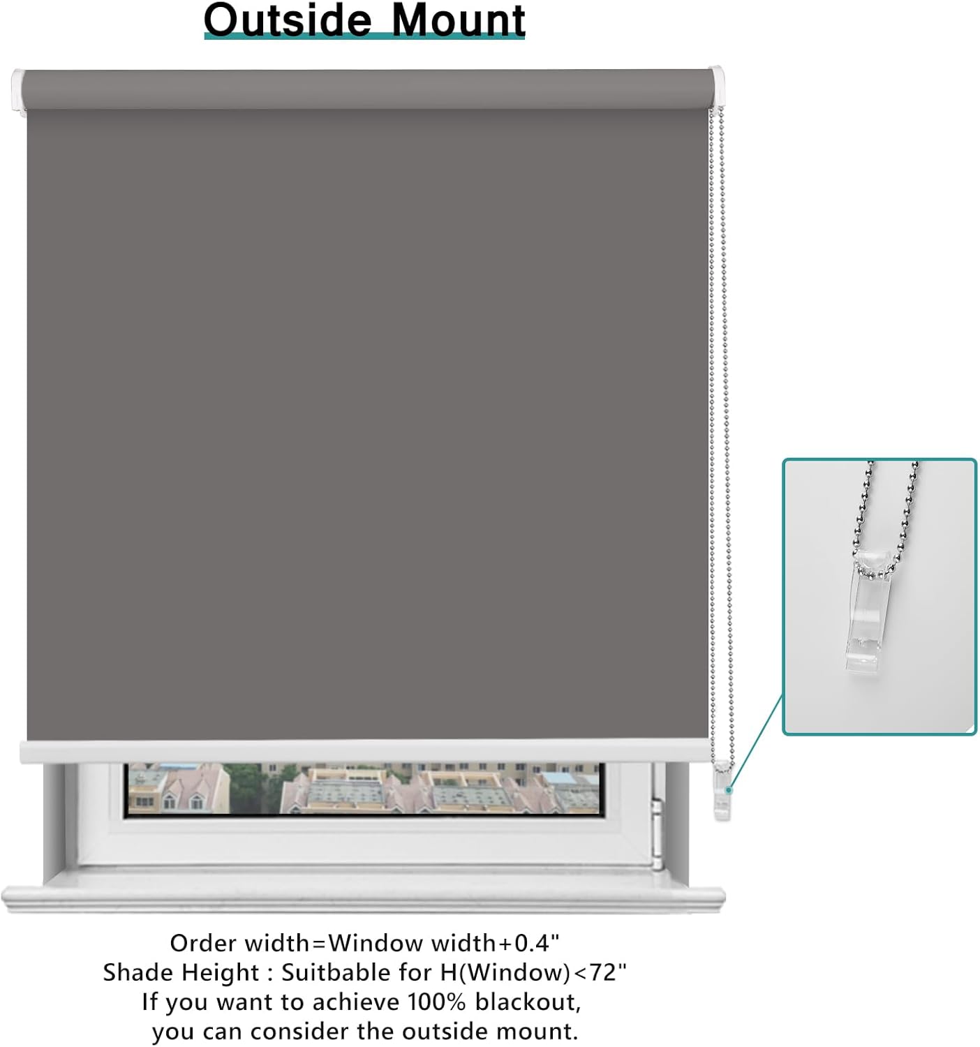 Persianas enrollables 100% opacas para ventana, color carbón de 20 x 72 pulgadas, con aislamiento térmico, protección UV, privacidad, tela