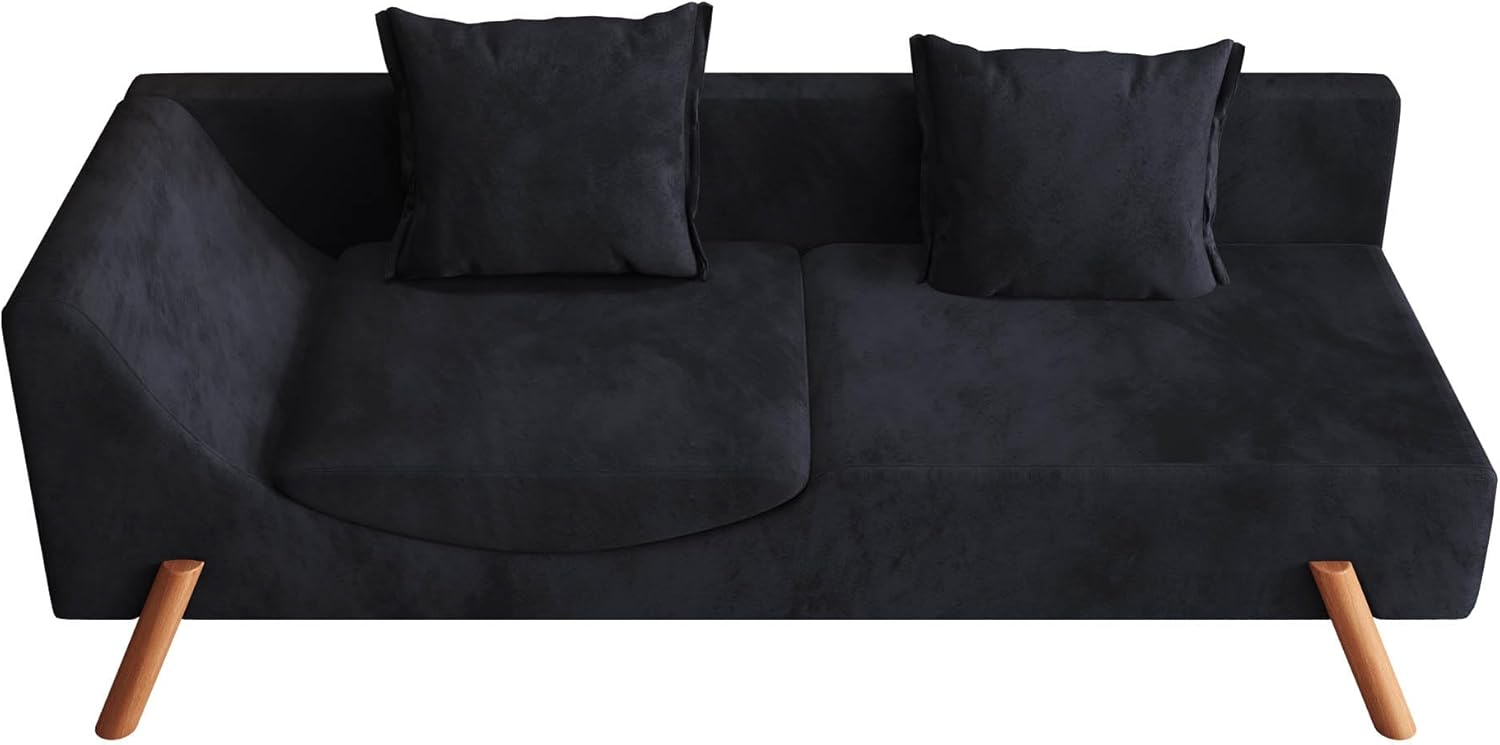 Sofá biplaza convertible de terciopelo de 65 pulgadas, moderno de mediados de siglo, con patas de madera para sala de estar, tumbona corta y