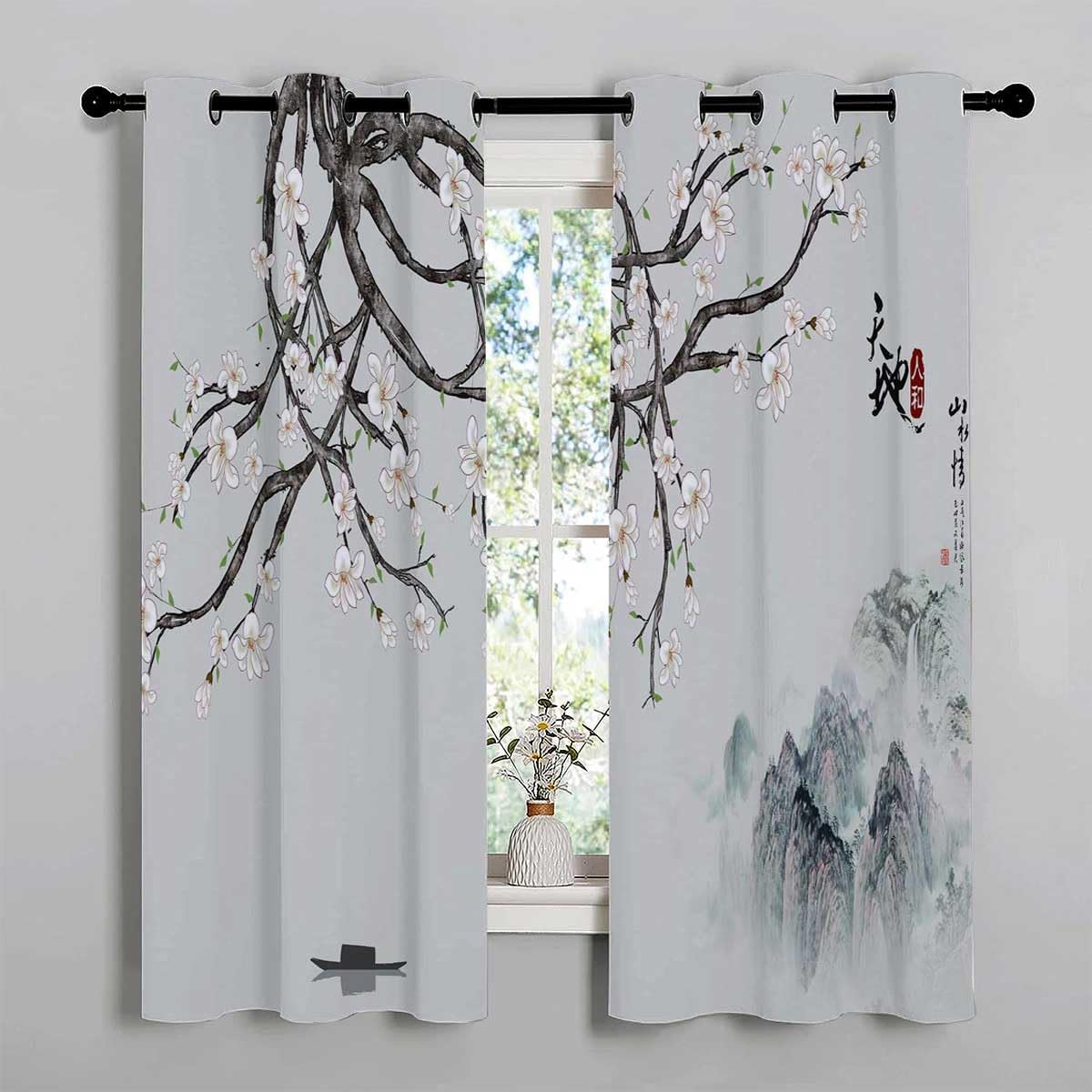 YANFENQI Cortinas para Habitacion Blackout Chinese Style Cherry Blossoms Plum Blossom Art Hallway Curtains Tapestry Curtains 55Inch Width by 55Inch