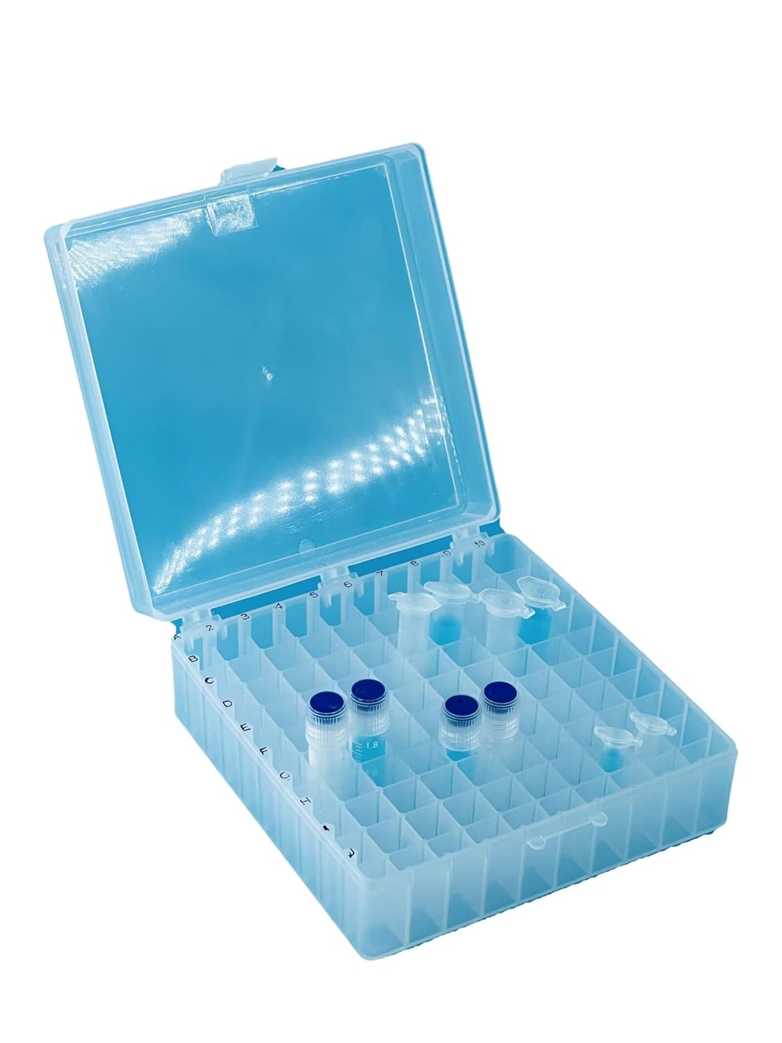 Caja de almacenamiento criogénica de tubo de micro centrífuga Cryobox de 100 pozos con tapas de color asociadas, paquete de 5
