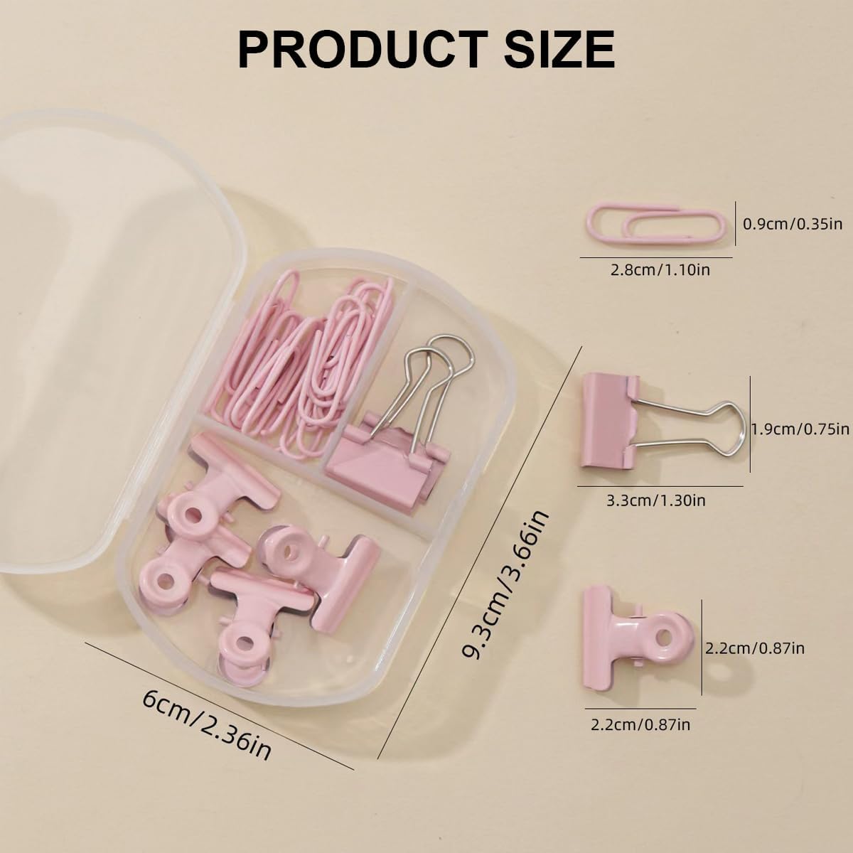 YOWPEY 23 clips rosados para carpeta, clips de metal para bisagra, clips de papel, clips de papel, juegos de clips de papel, varios tamaños para