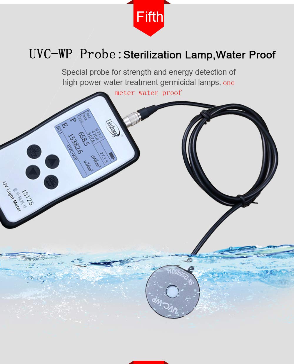 LS125 Medidor de luz UV Prueba de energía ultravioleta Energía de intensidad UV para UVA LED UVB UVC Sensor impermeable… (LS125, medidor de luz