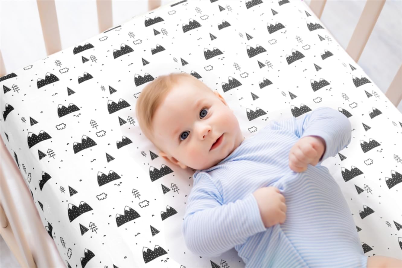Juego de 4 sábanas ajustables unisex para cuna de bebé, diseño de animales del bosque del bosque, de madera, neutro, para bebés, niños o niñas,