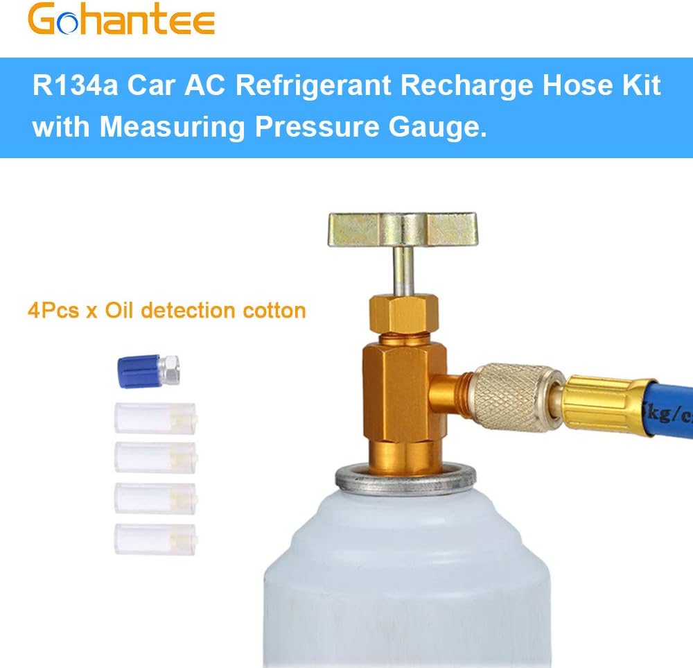 Kit de manguera de recarga de refrigerante R134A con manómetro para aire acondicionado de automóvil, R134a Piercing Can Tap, R134A acoplador rápido,