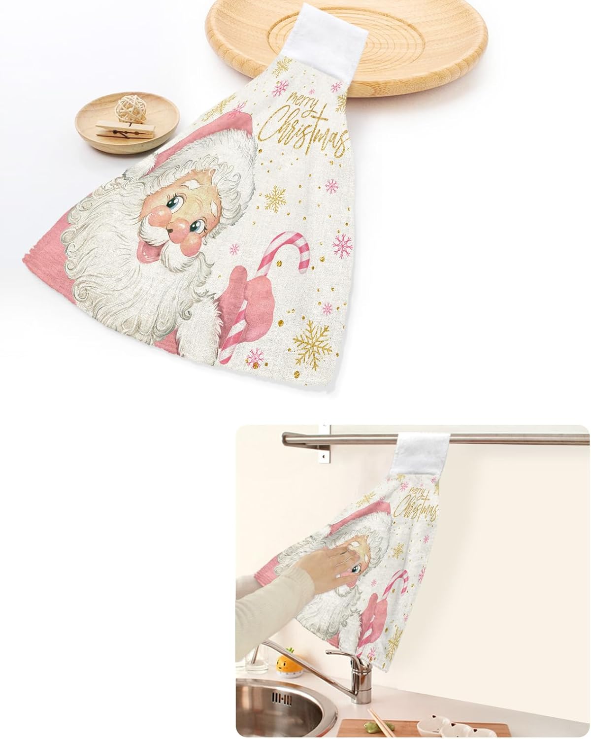 Toalla de mano de Navidad con lazo para colgar, juego de 1 toalla absorbente de cocina para baño, barra de té, lavandería