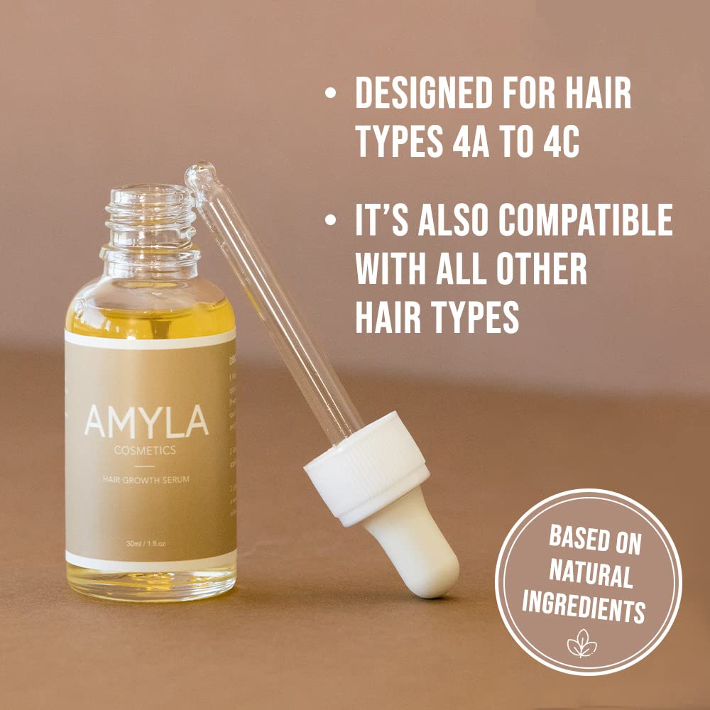 Amyla Cosmetics Suero para el crecimiento del cabello, tratamiento capilar para mujeres 1 onza líquida (1.0 fl oz)