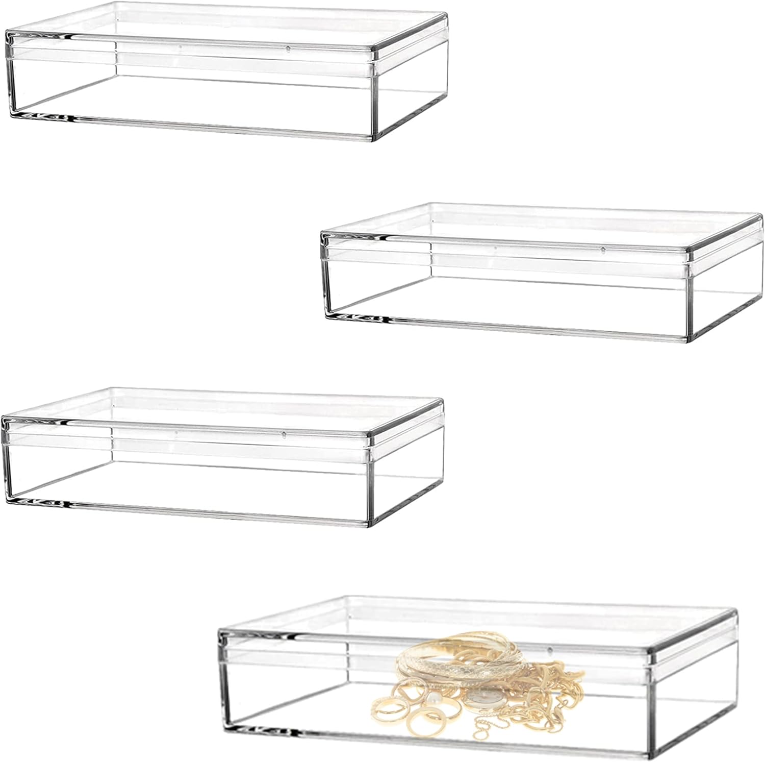 Caja de acrílico transparente con tapas, paquete de 4 cubos cuadrados de plástico acrílico de 4.3 x 2.7 x 1 pulgadas, cajas de dulces de Navidad