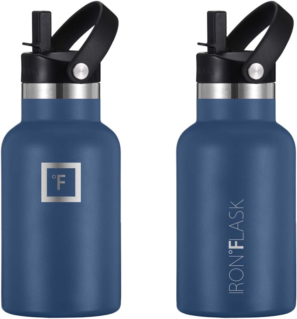 IRON FLASK – Botella de agua deportiva de 12 onzas líquidas, 3 tapas (tapa de pajilla), a prueba de fugas, acero inoxidable aislado al vacío, se