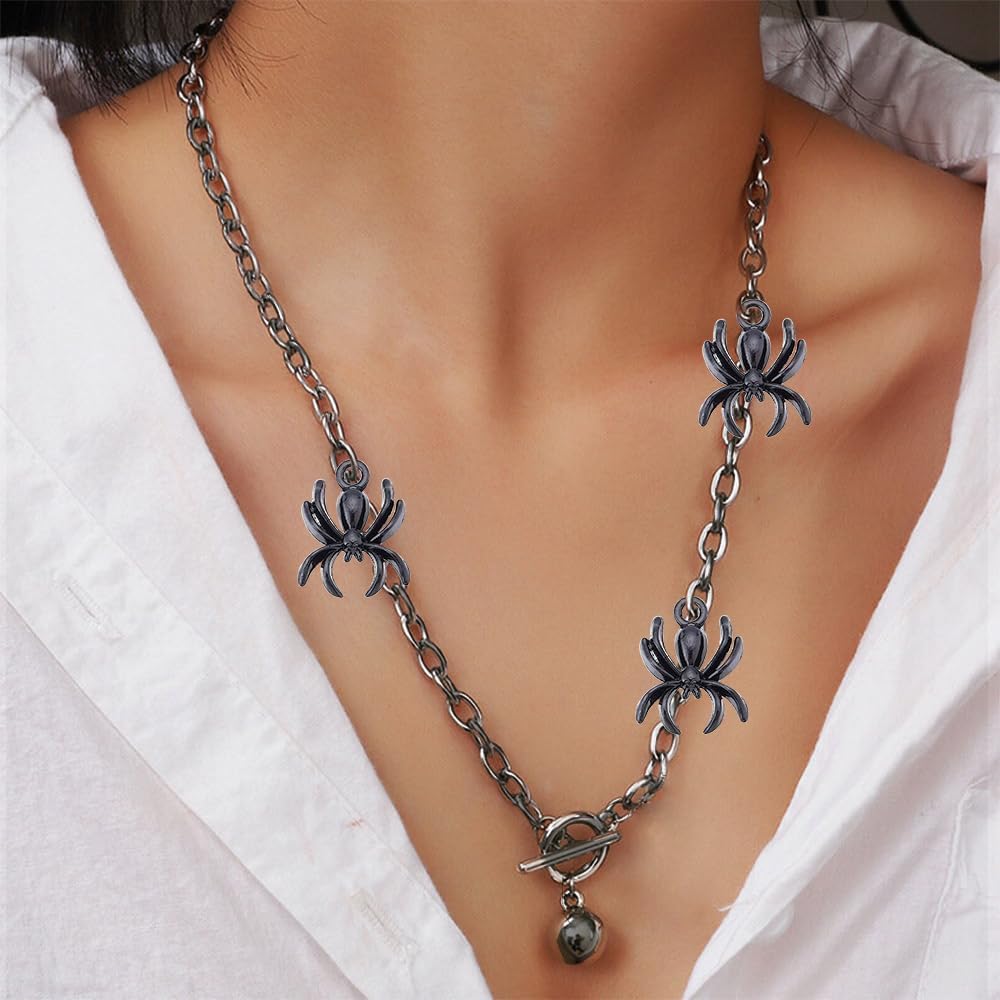 50 cuentas de araña, cuentas de araña de Halloween, aleación de araña negra gótica, cuentas de animales de metal plano para hacer joyas, llavero,
