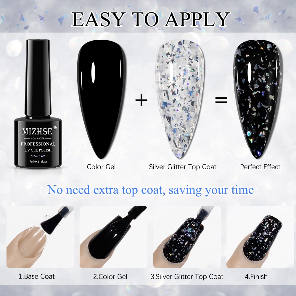 MIZHSE Juego de 8 esmaltes de uñas de gel con purpurina plateada, estilo múltiple todo en 1, brillo reflectante, arco iris, ojo de gato, esmalte de