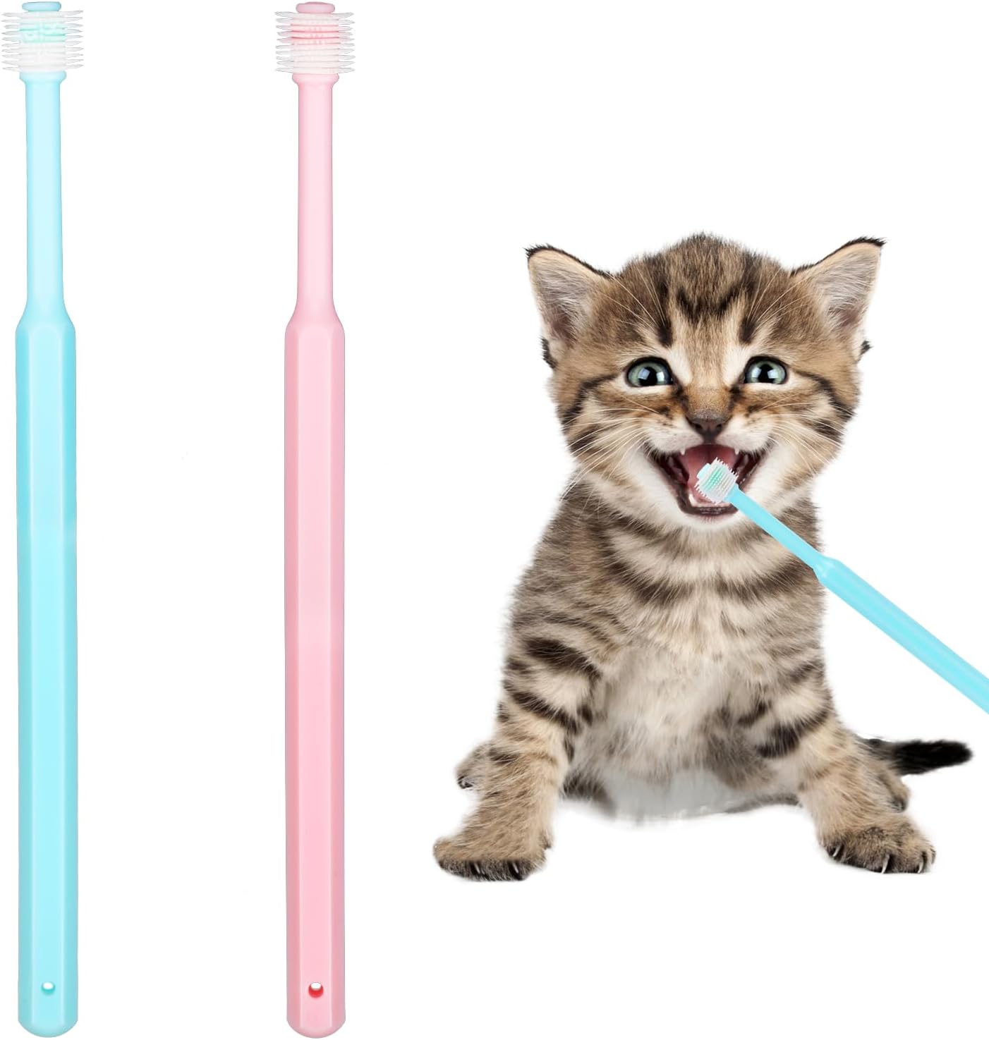 Mozeat Lens Cepillo de dientes pequeño para perros y gatos, paquete de 2 cepillos de dientes de silicona suave de 360 grados, para el cuidado dental